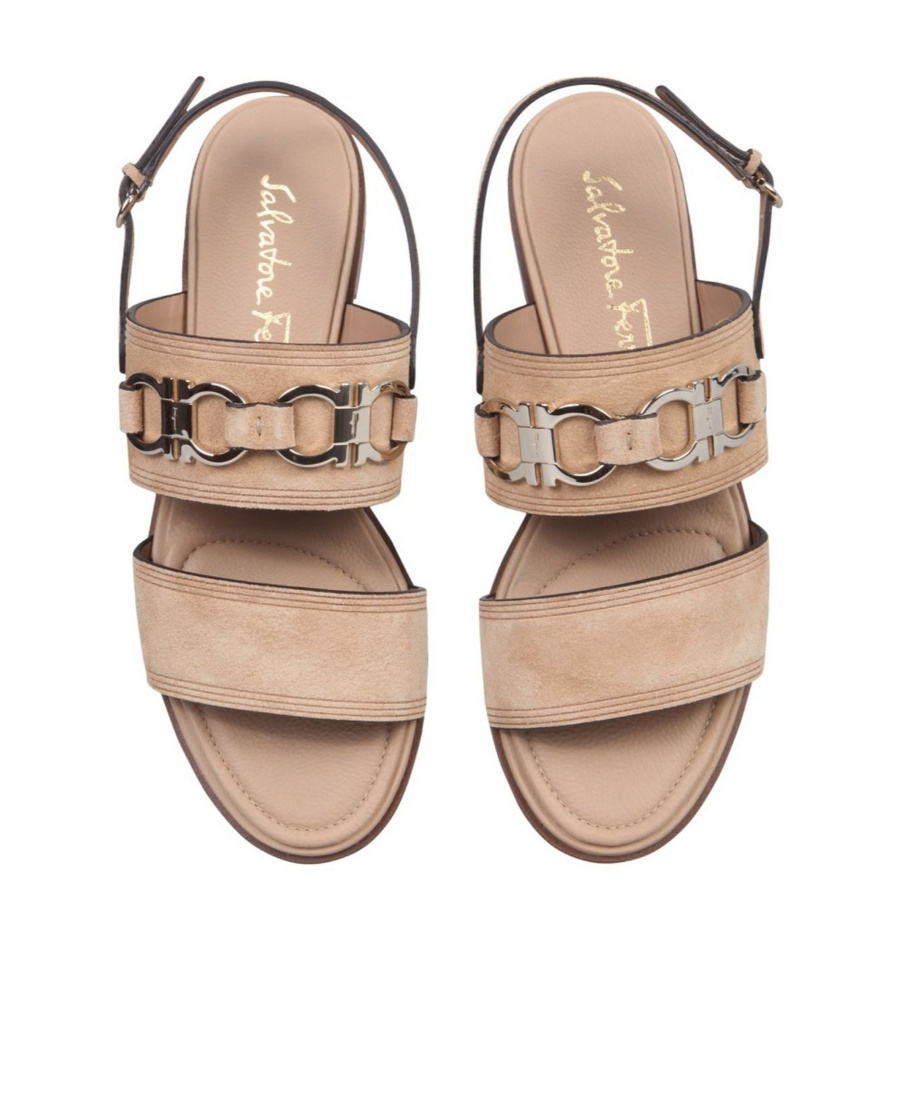 Ferragamo Double-strap Slingback Sandals In Nude