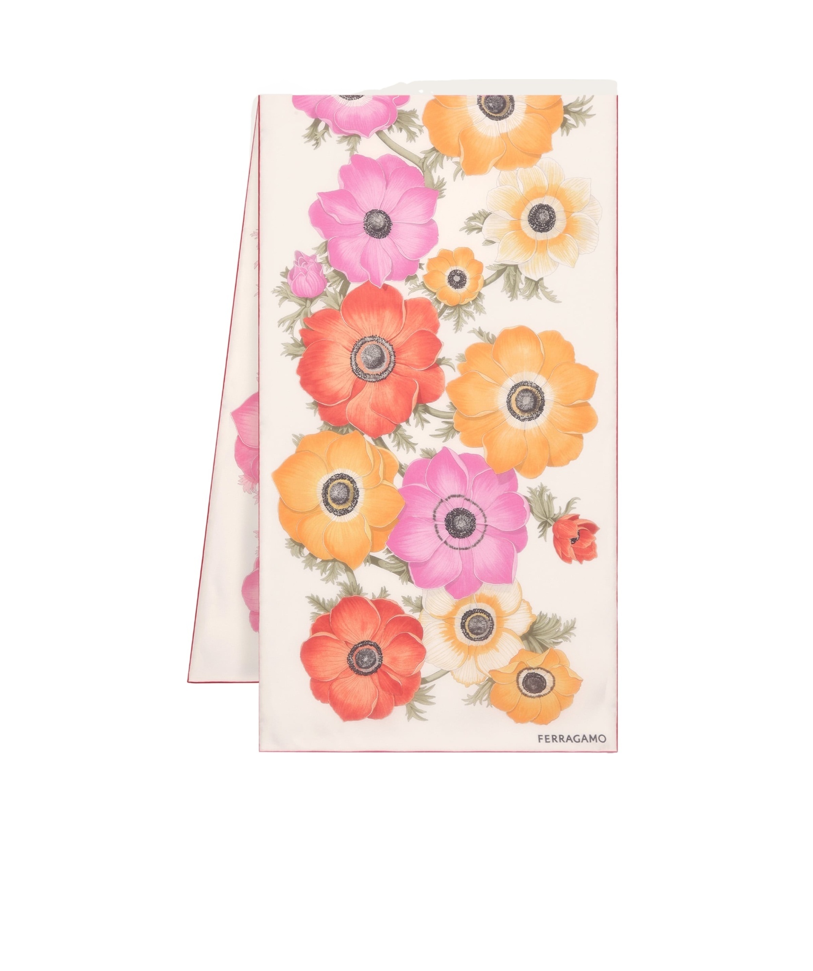 Ferragamo Anemone Floral Print Silk Scarf In White