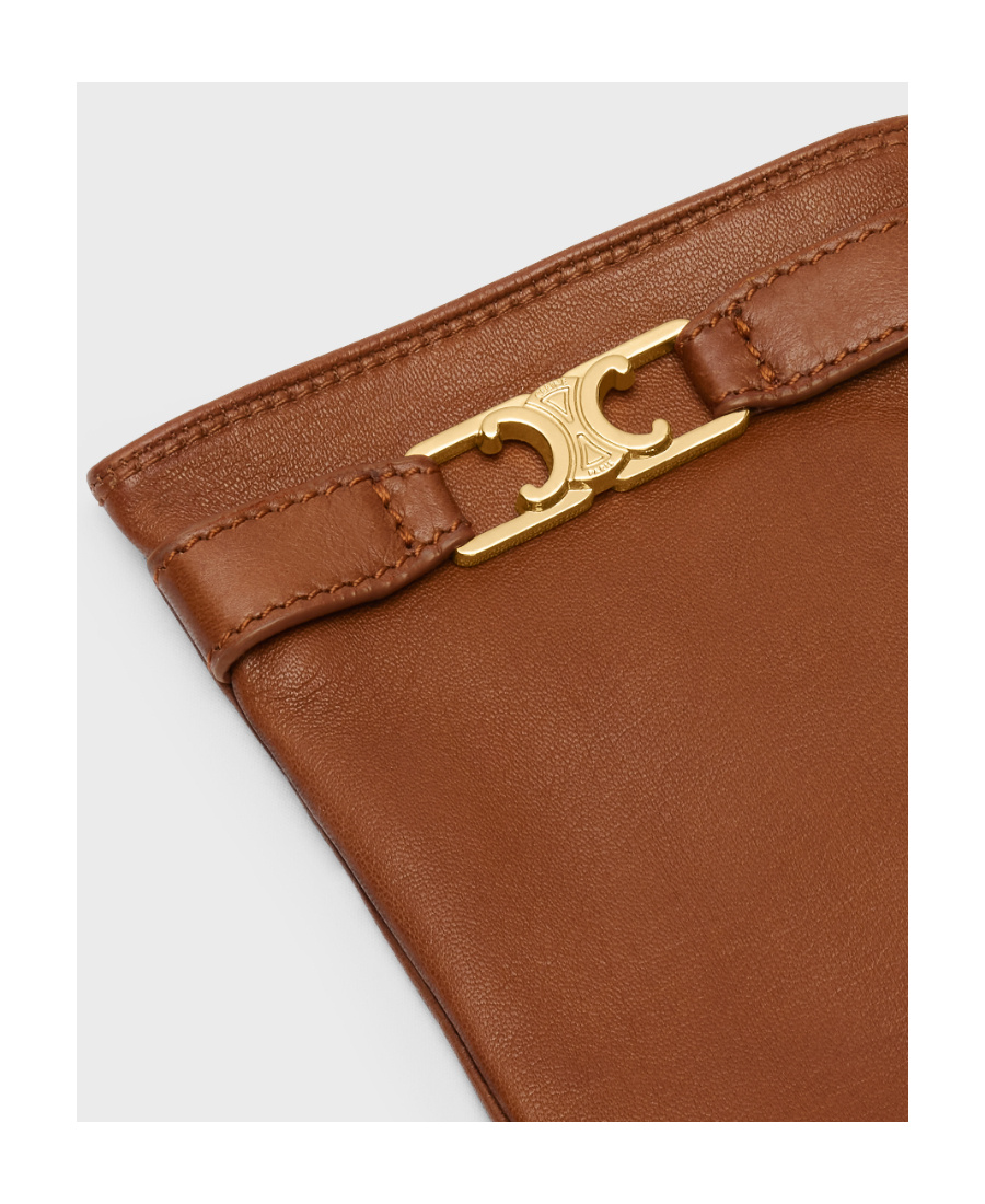 Celine Triomphe Sheep Leather Gloves In Brown