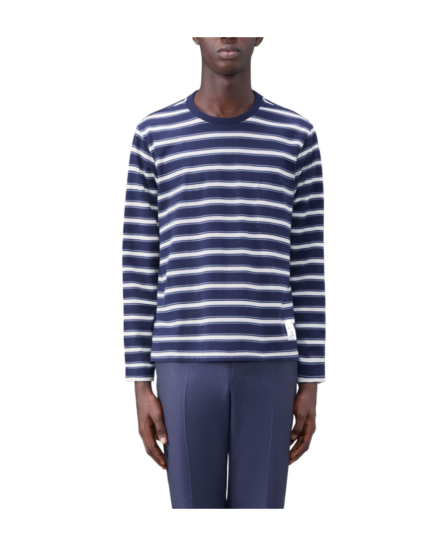 Thom Browne Stripe-print Long-sleeved T-shirt In Blue