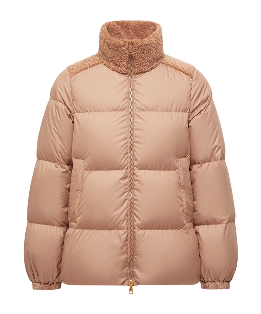 Moncler Esnaie Teddy-trimmed Short Down Jacket In Pink