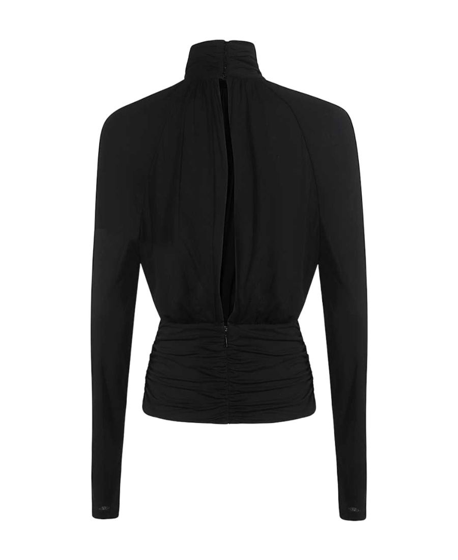 Saint Laurent Viscose Gathered Blouse In Black