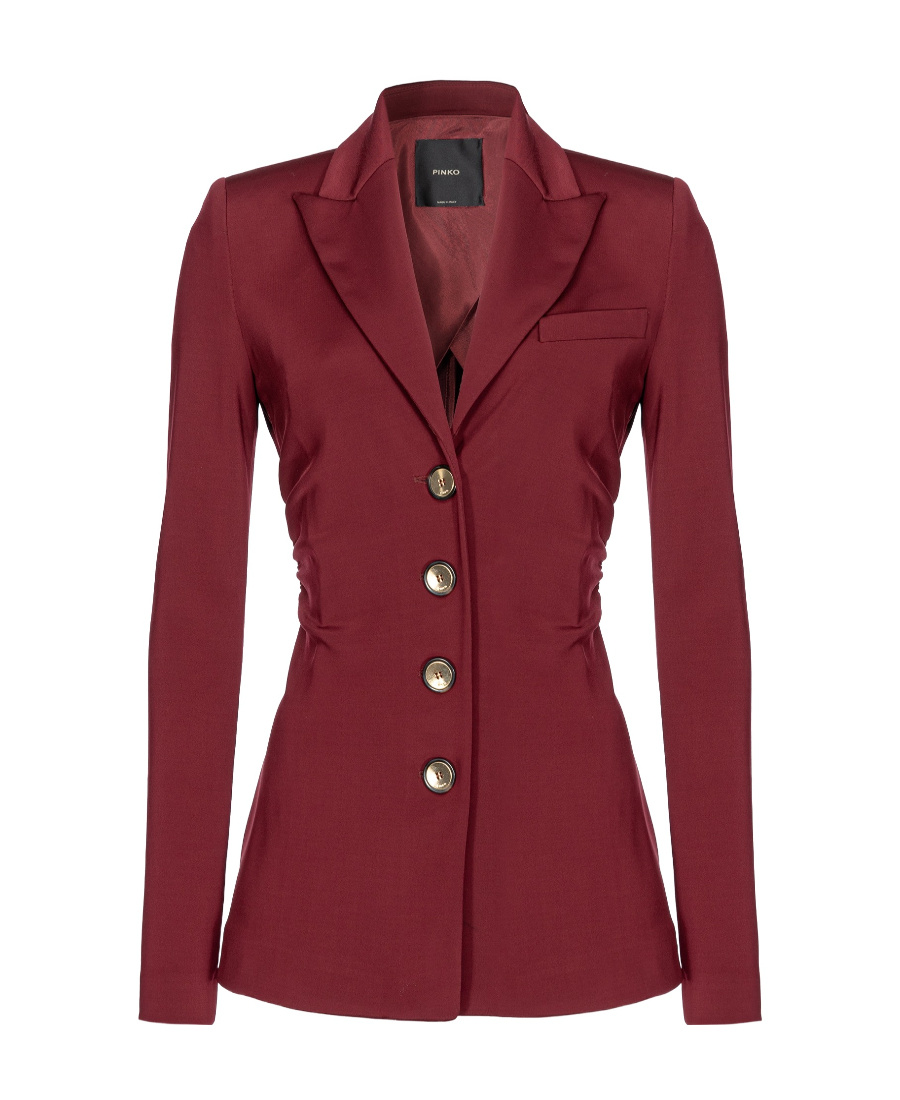 Pinko Single-breasted Ruched Blazer In Burgundy