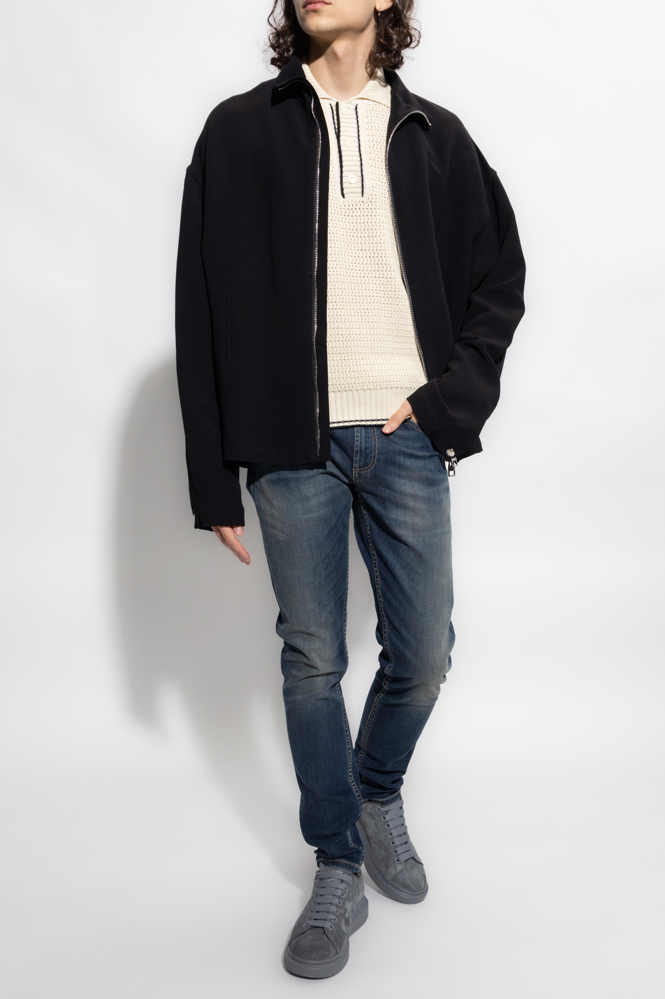 Alexander Mcqueen High Necked Ziped Jacket In Black