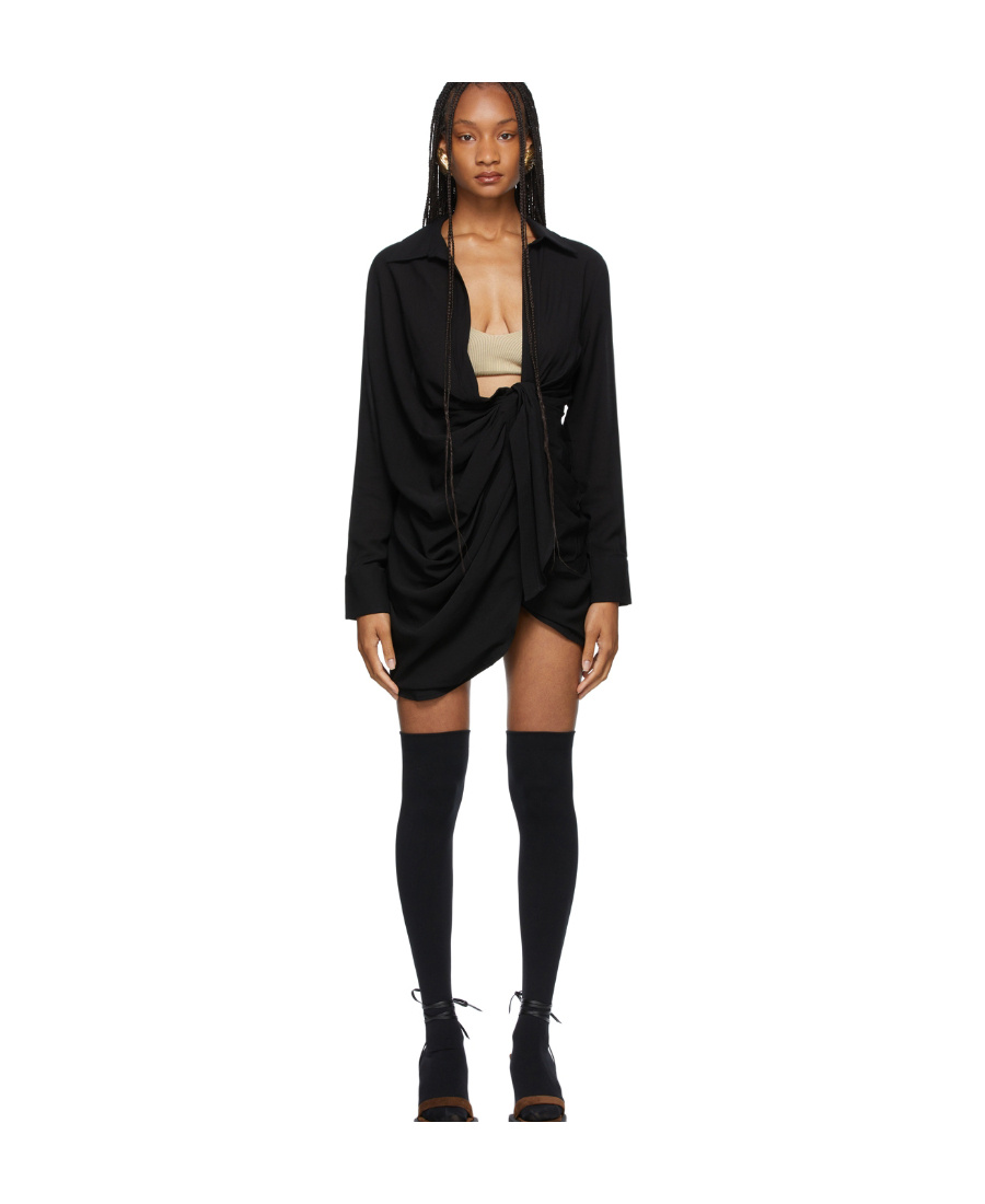 Jacquemus Womens Black Black La Robe Bahia Plunging-neckline Woven Mini Dress 10 In Black