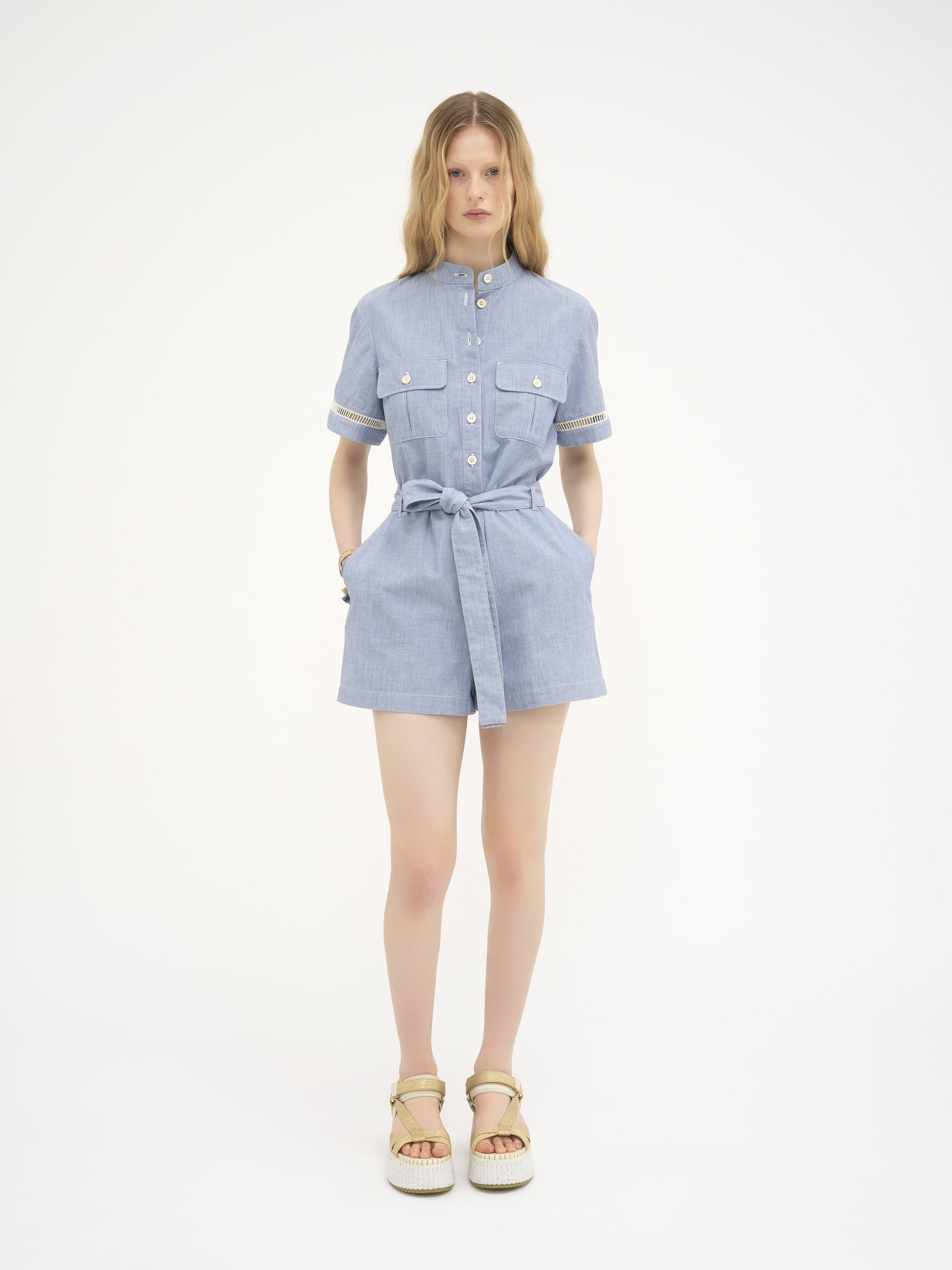 Chloé Button-down Short-sleeved Jumpsuit In Blue