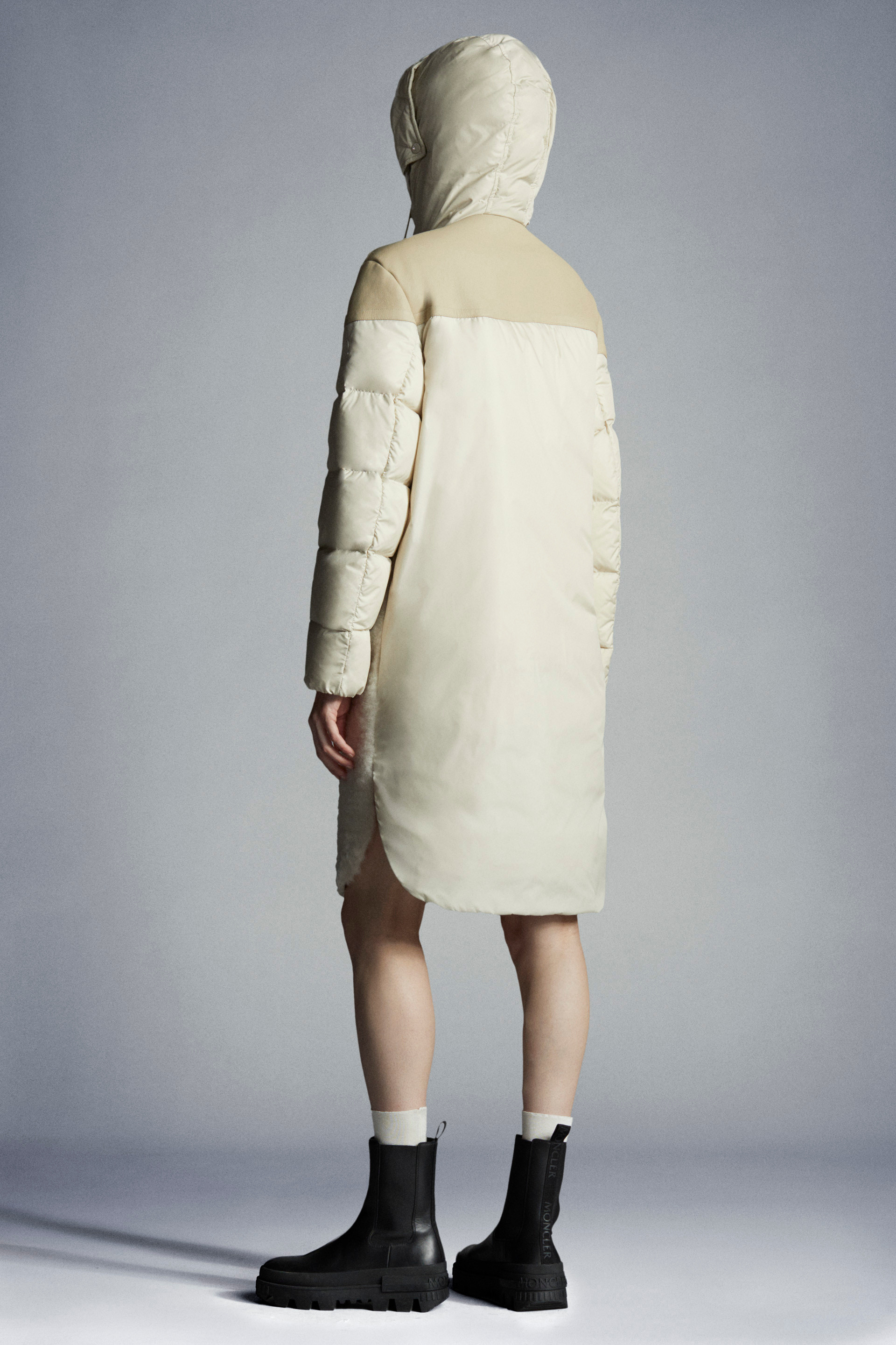 Moncler Logo Down Jacket In Nude