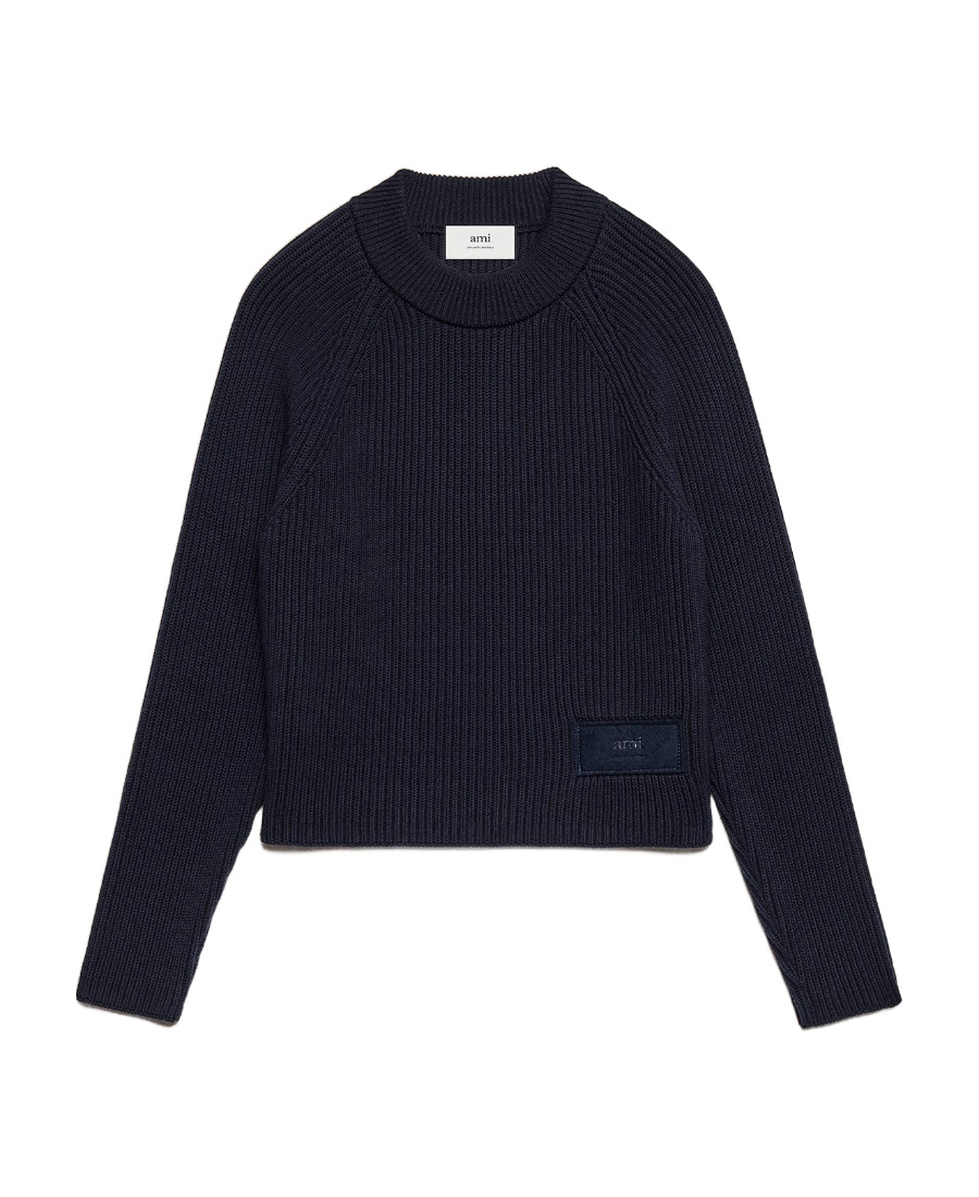 Ami Alexandre Mattiussi Ami Paris Logo Patch Crewneck Jumper In Black