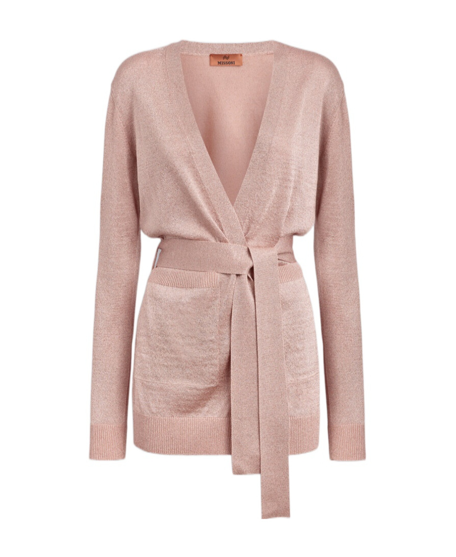 Missoni Metallic-threading V-neck Belted Cardigan In Nude