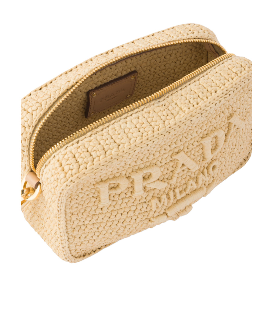 Prada Raffia Shoulder Bag In Nude