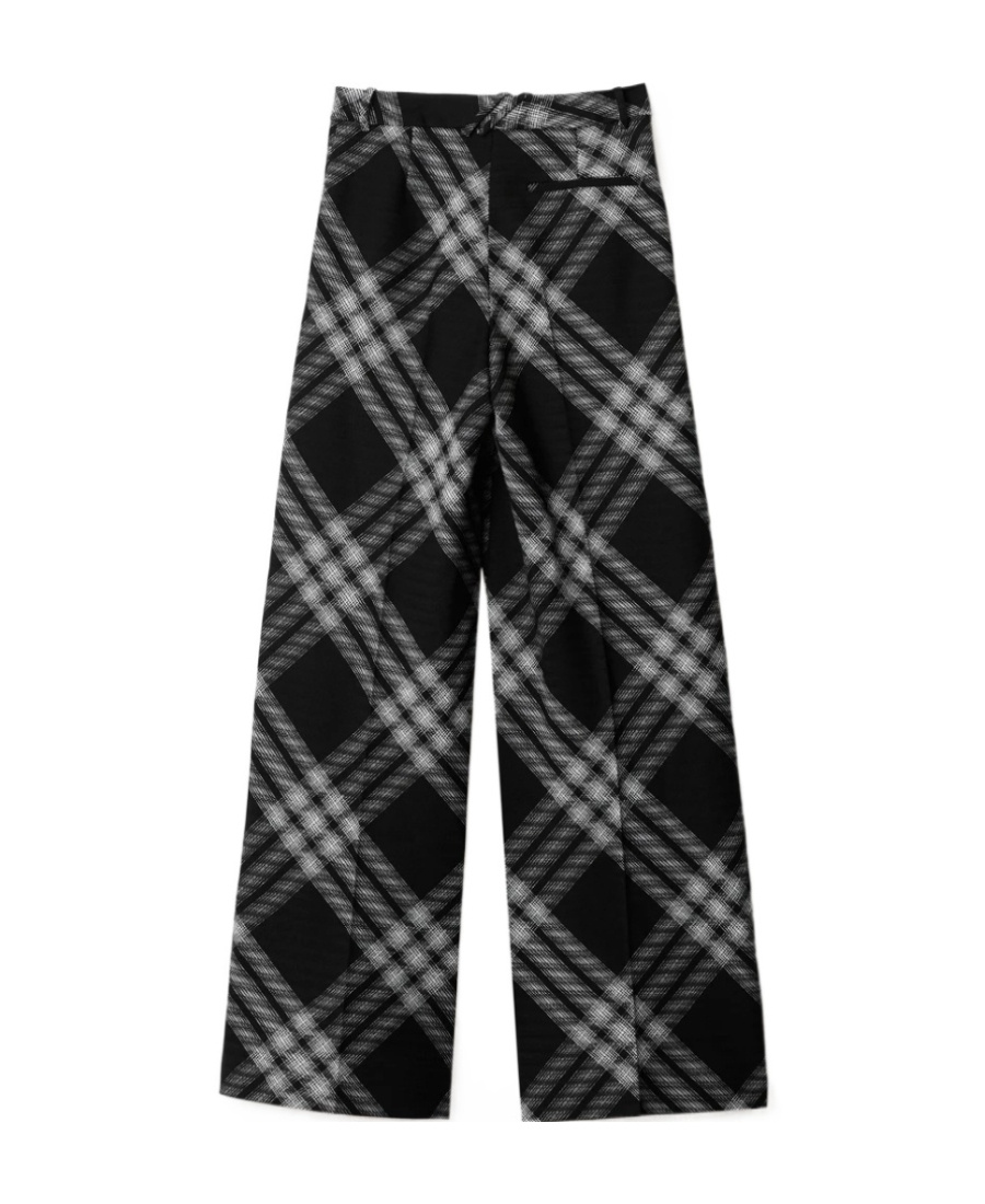 Burberry Pleated Checked Wool Straight-leg Pants In Black