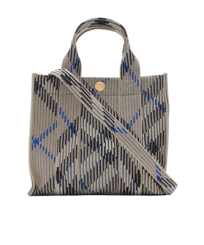 Burberry Embroidered Fabric Check Mini Handbag In Gray
