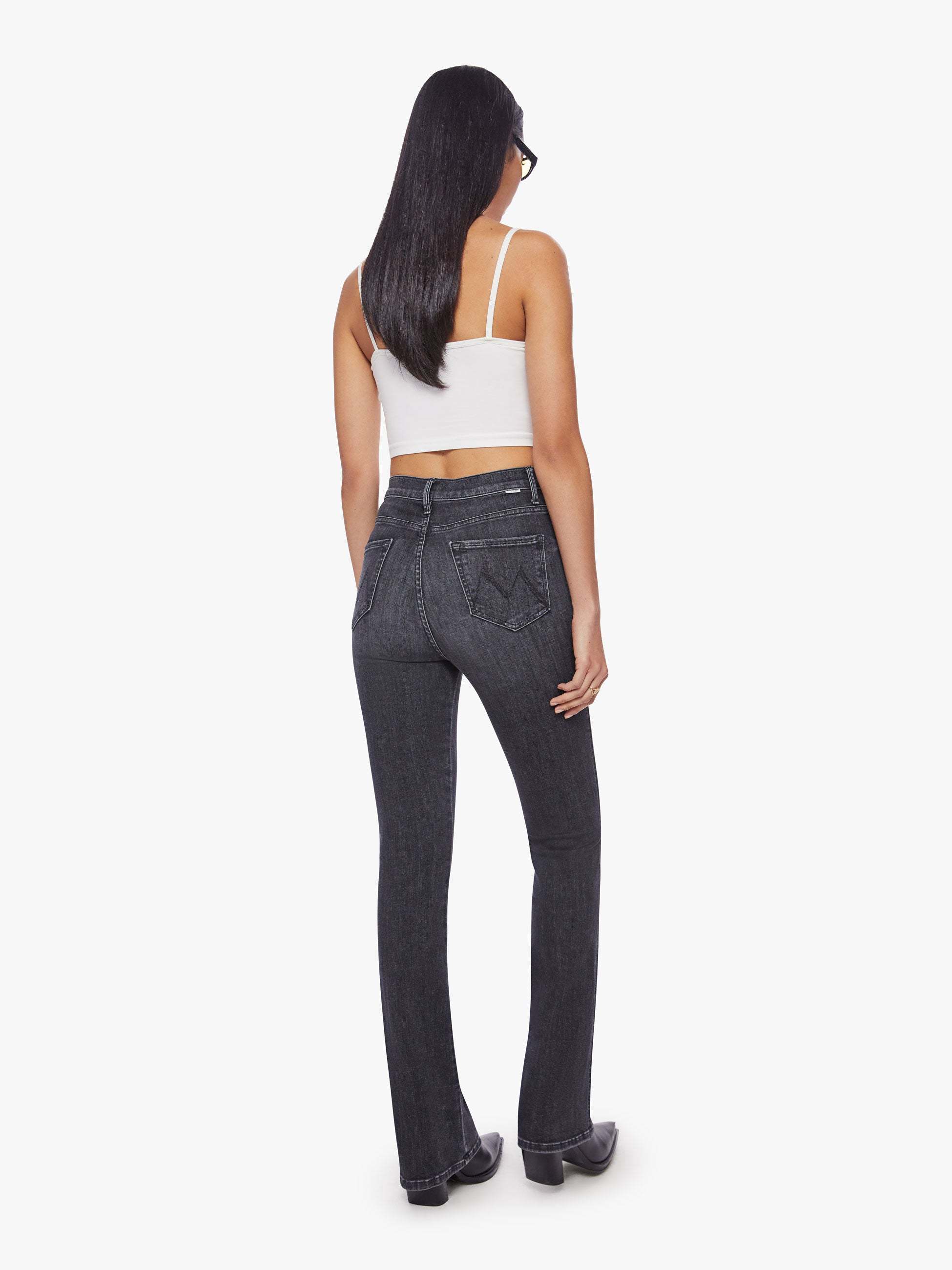 Mother Logo-tag Flared Jeans In Black