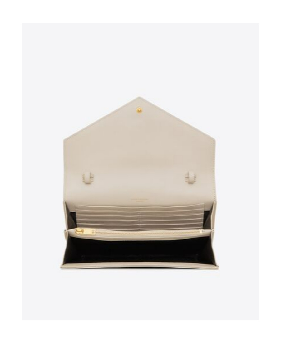 Saint Laurent Cassandre Envelope Leather Chain Wallet In Nude