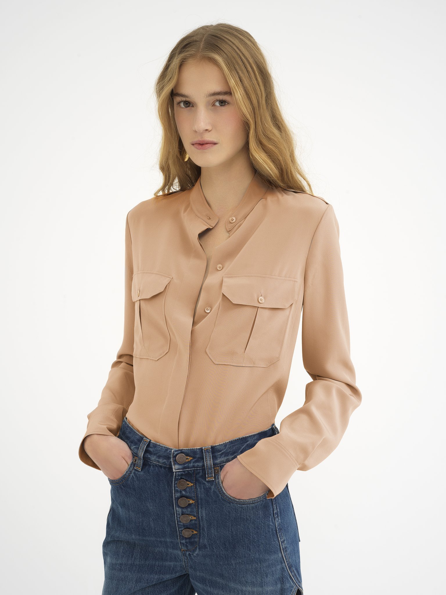 Chloé Classic Crepe Chine Shirt In Nude