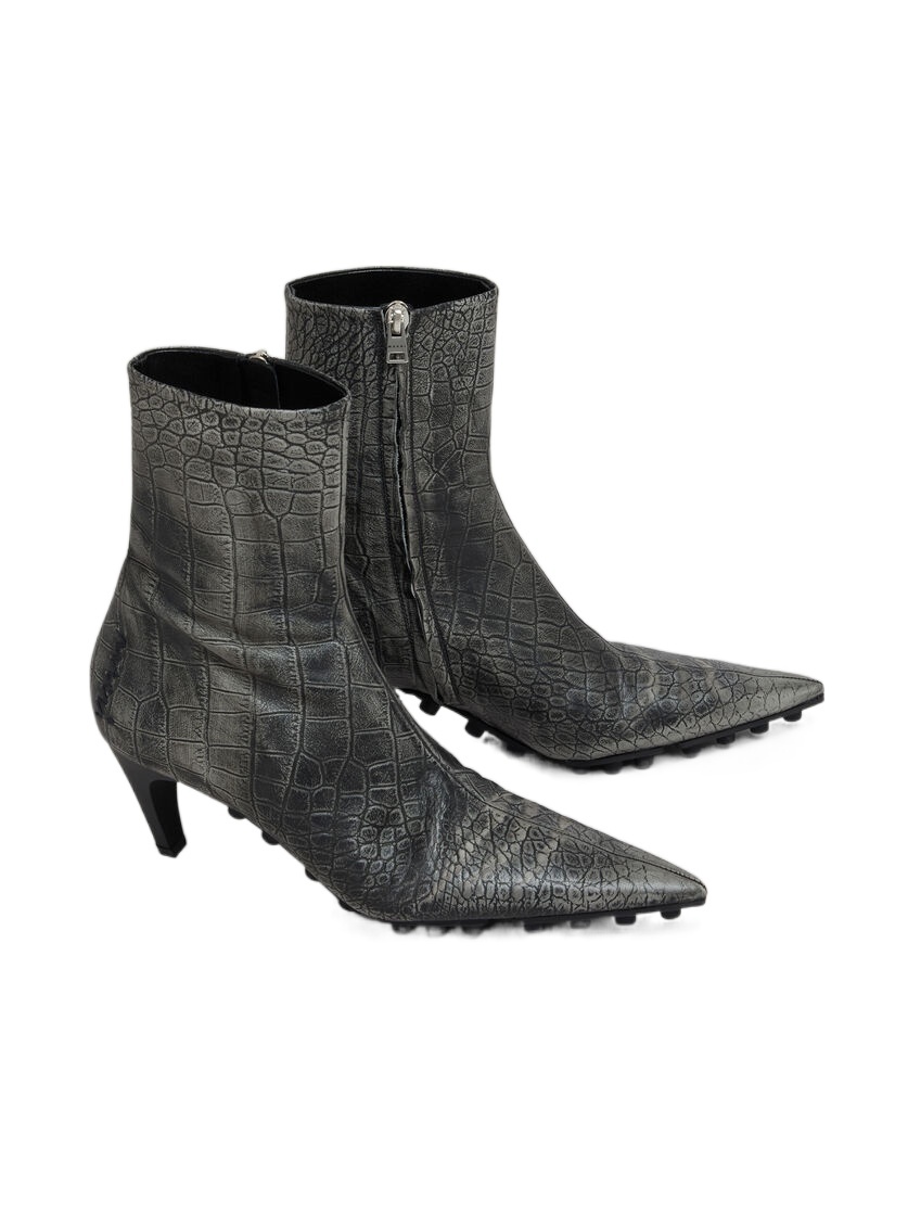 Marni Spike Crocodile-effect Leather Boots In Black