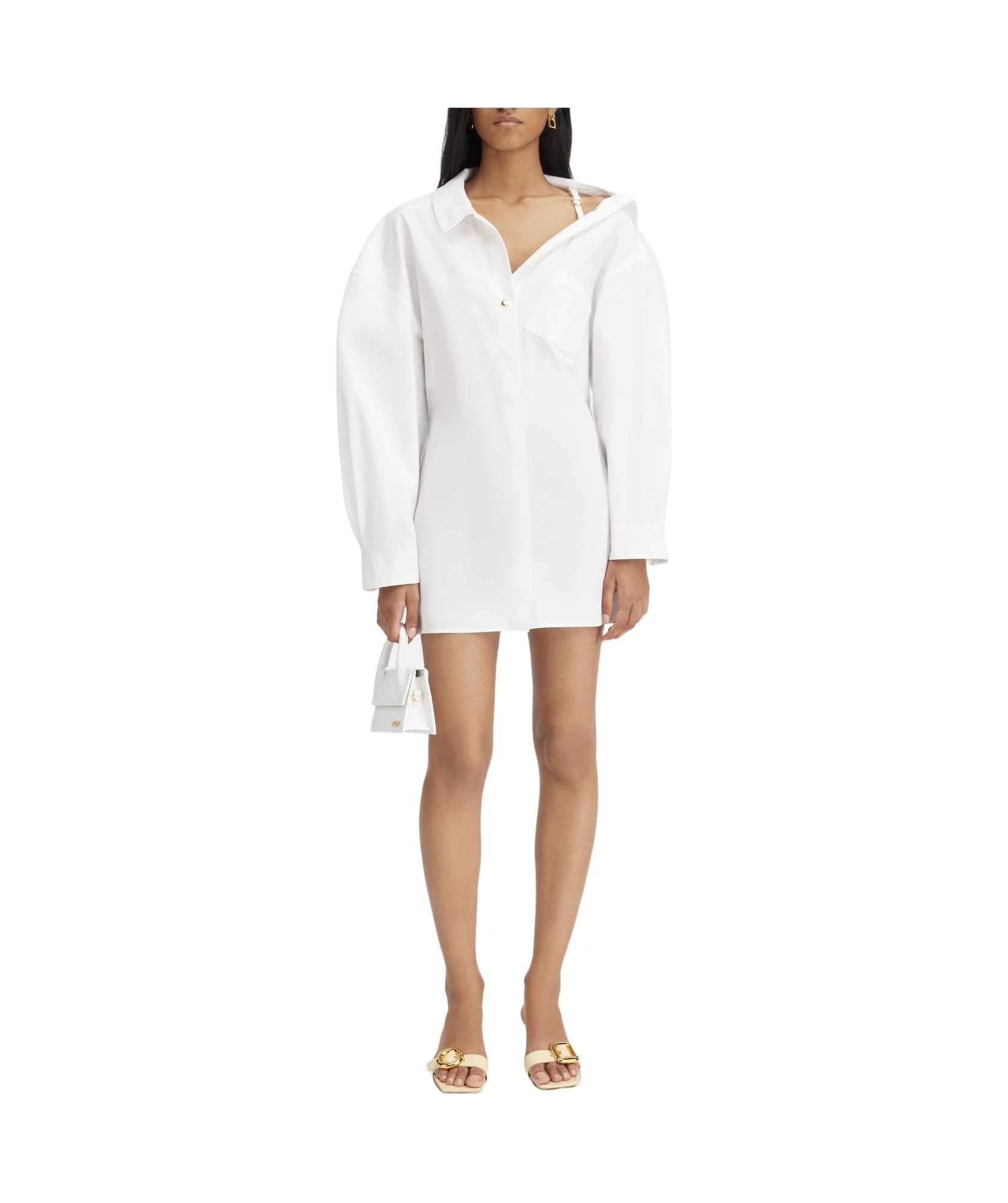 Jacquemus Les Sculptures Dropped Shoulder La Mini Robe Chemisier Dress In White
