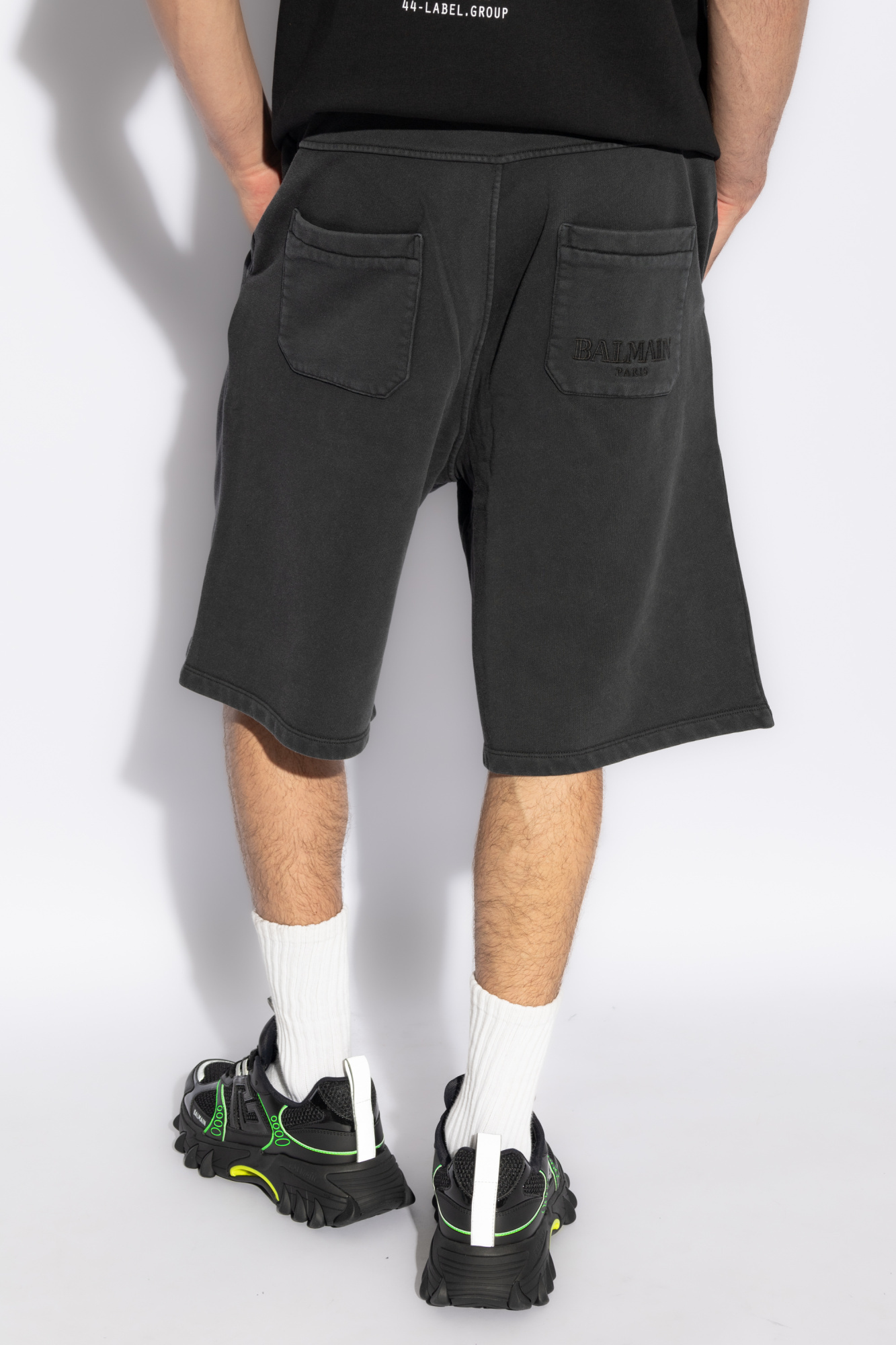 Shop Balmain Logo-embroidered Track Shorts In Black
