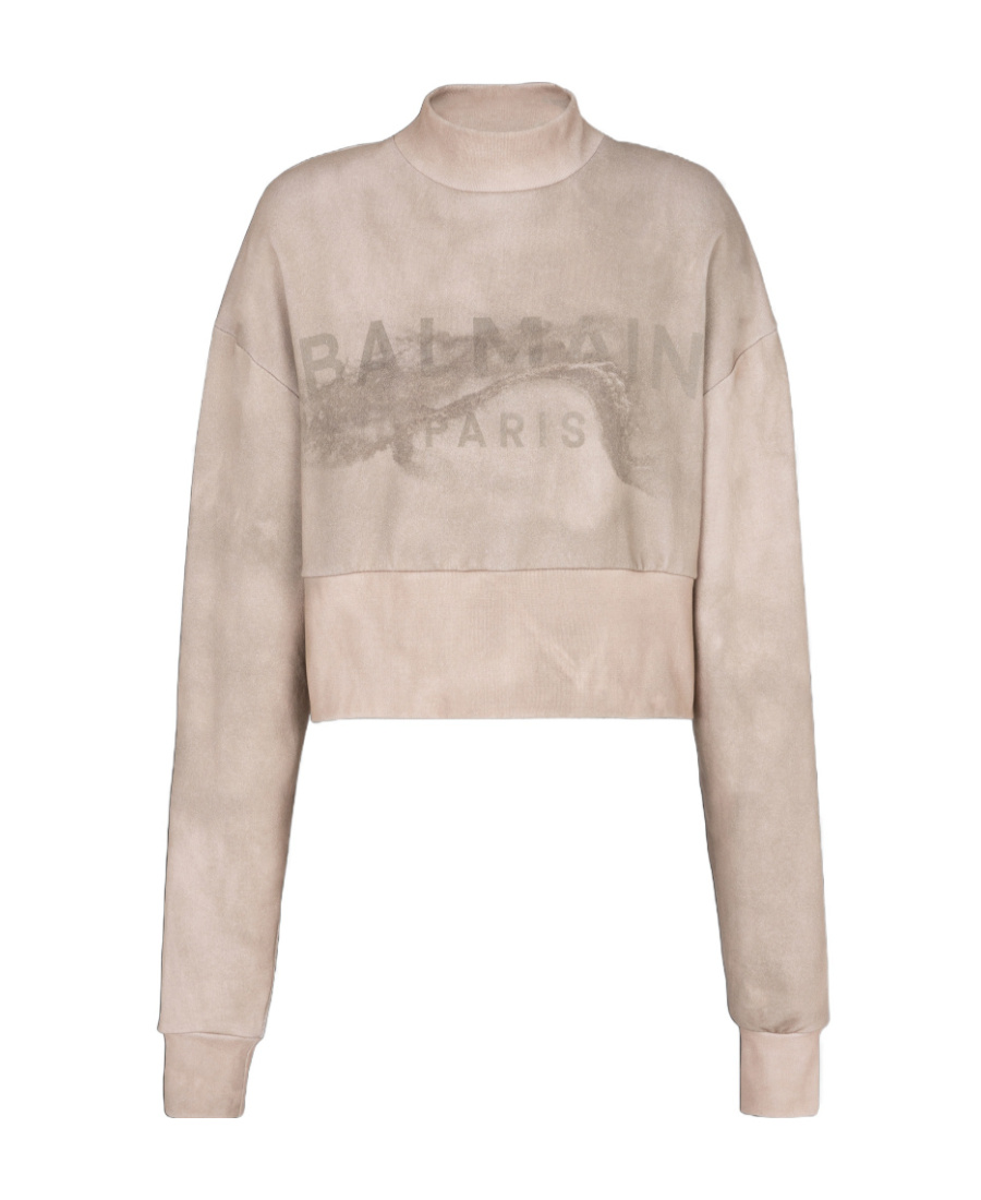 Balmain Logo-print Cropped Sweatshirt In Nude