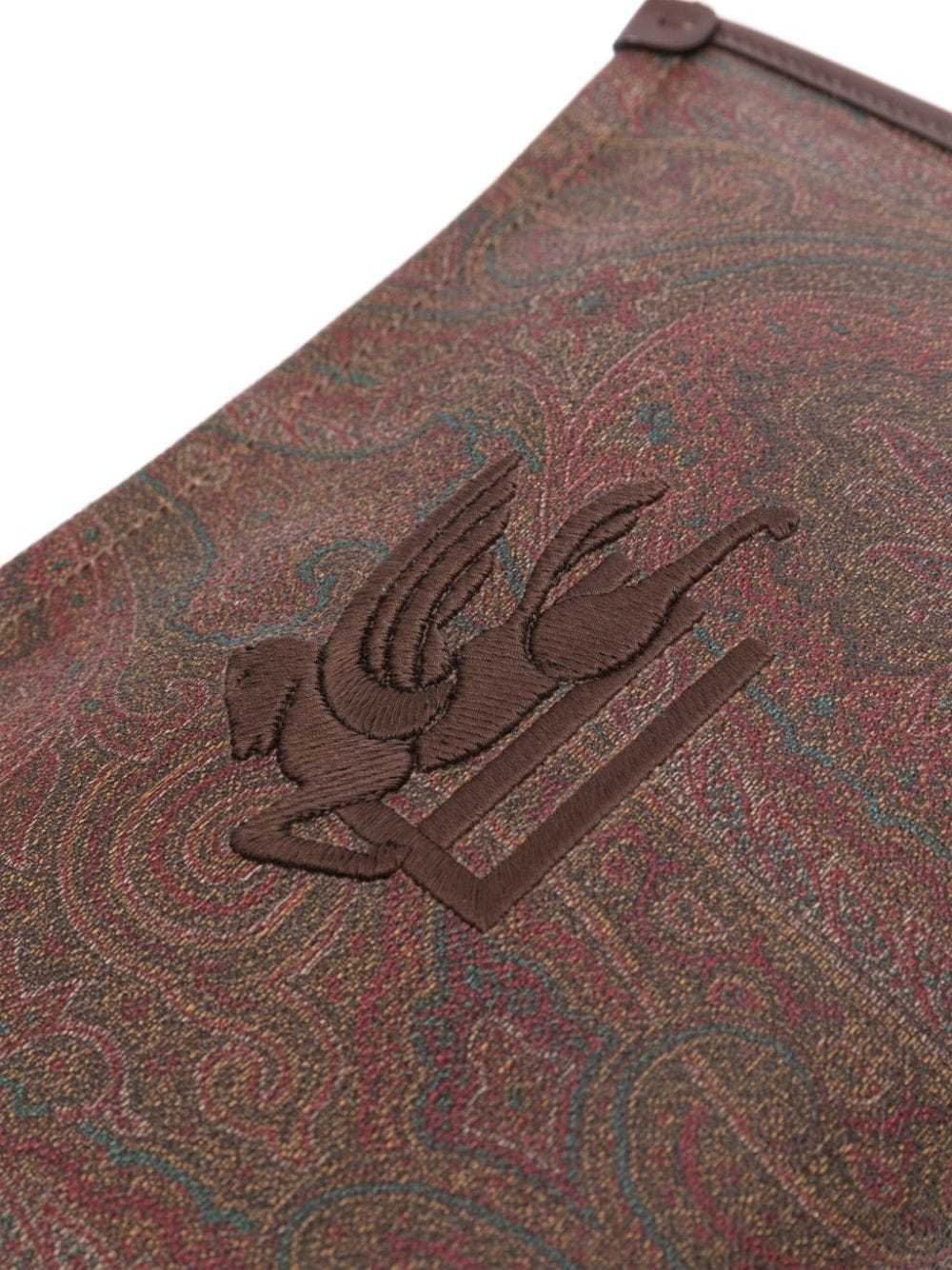 Etro Large Paisley Pouch With Pegaso Detail In Brown