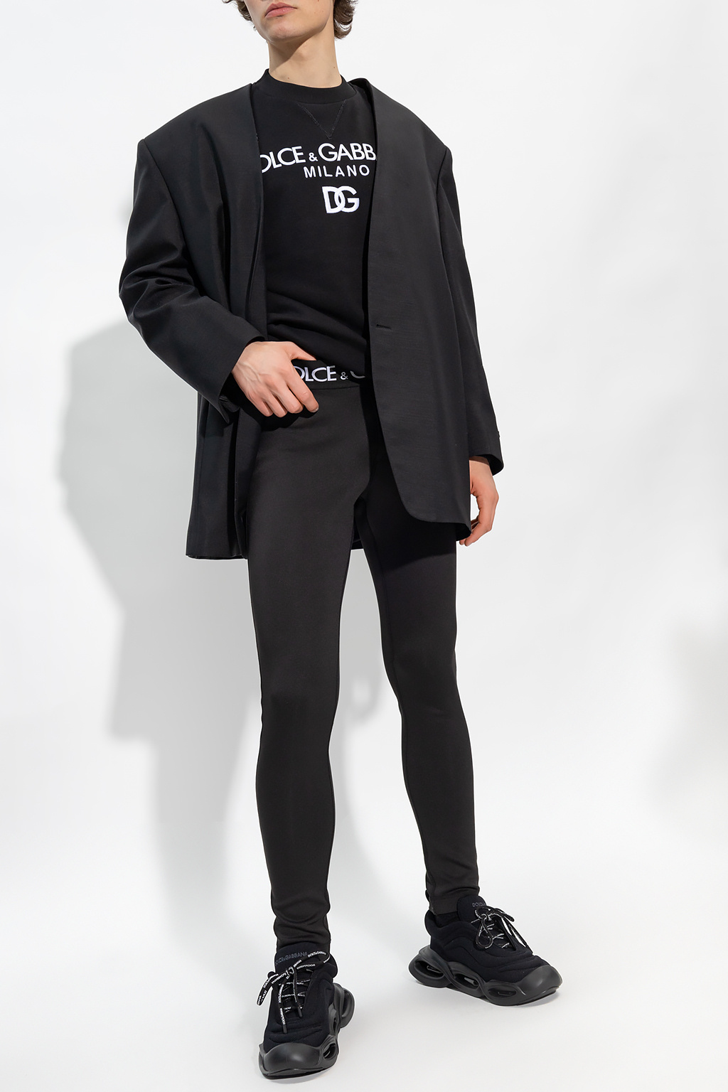 Dolce & Gabbana Logo-print Strap Leggings In Black