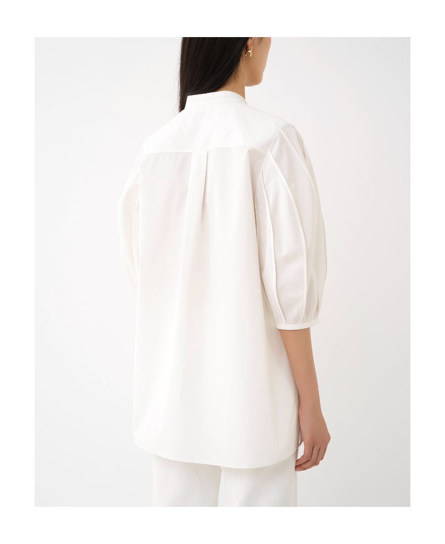 Chloé Cotton Keyhole Puff Sleeve Tie Neck Top In White