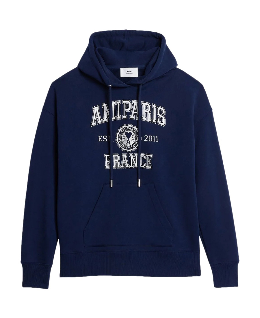 AMI ALEXANDRE MATTIUSSI AMI PARIS LOGO-PRINTED LONG-SLEEVED DRAWSTRING HOODIE