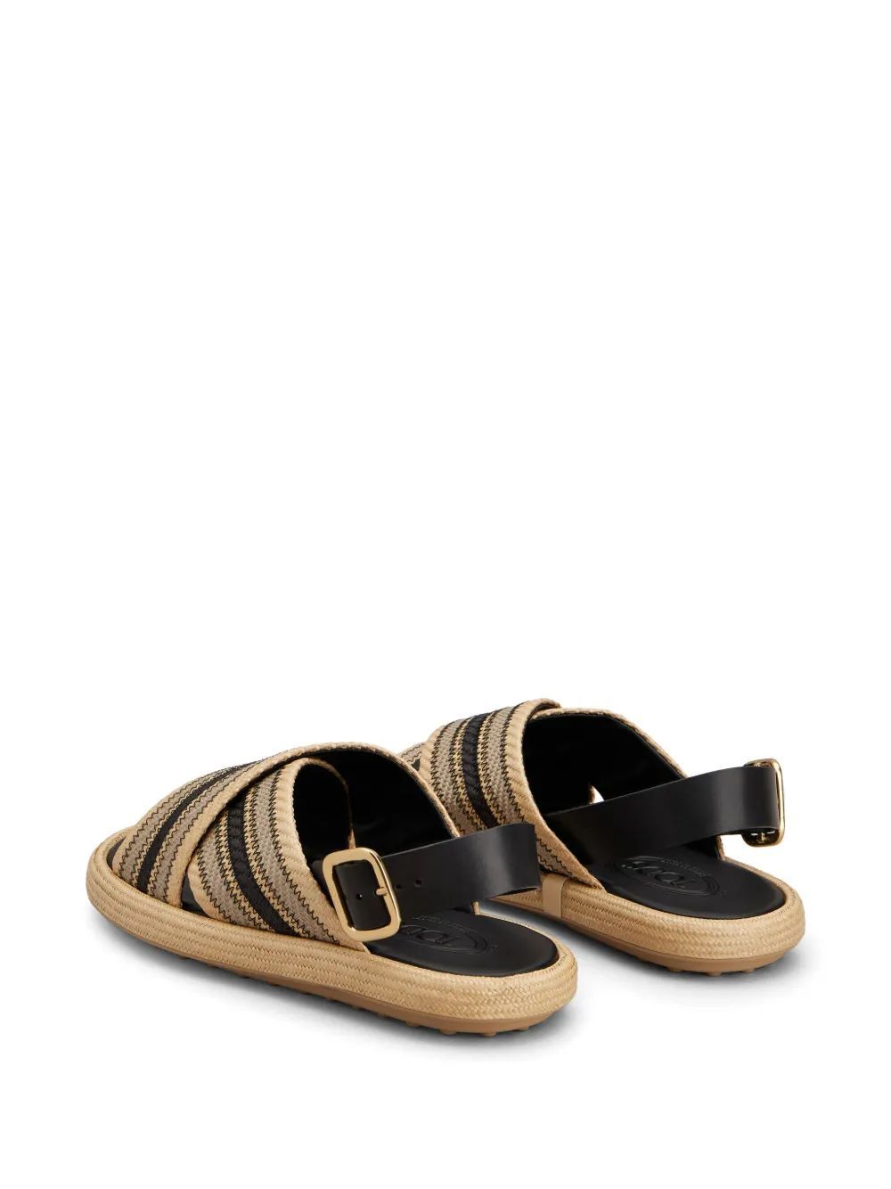 Tod's Leather-trimmed Striped Raffia Sandals In Nude