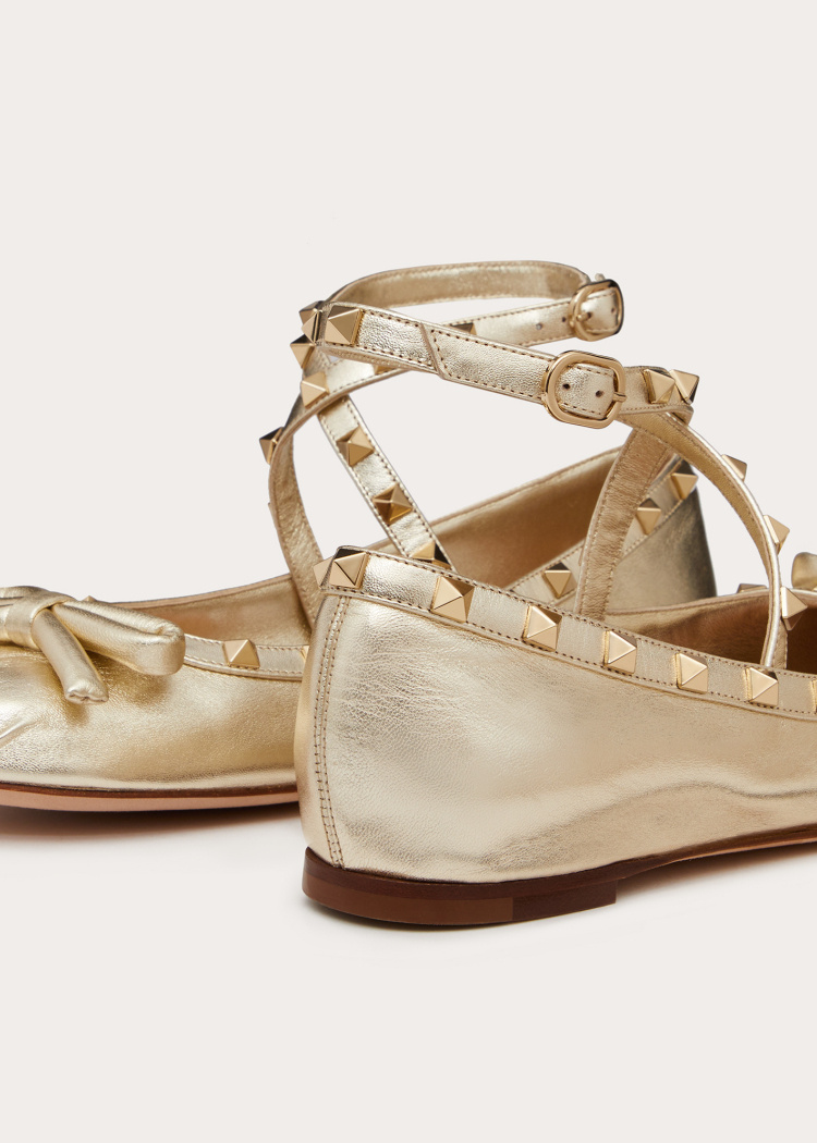 Shop Valentino Rockstud Laminated Nappa Leather Ballerina In Nude