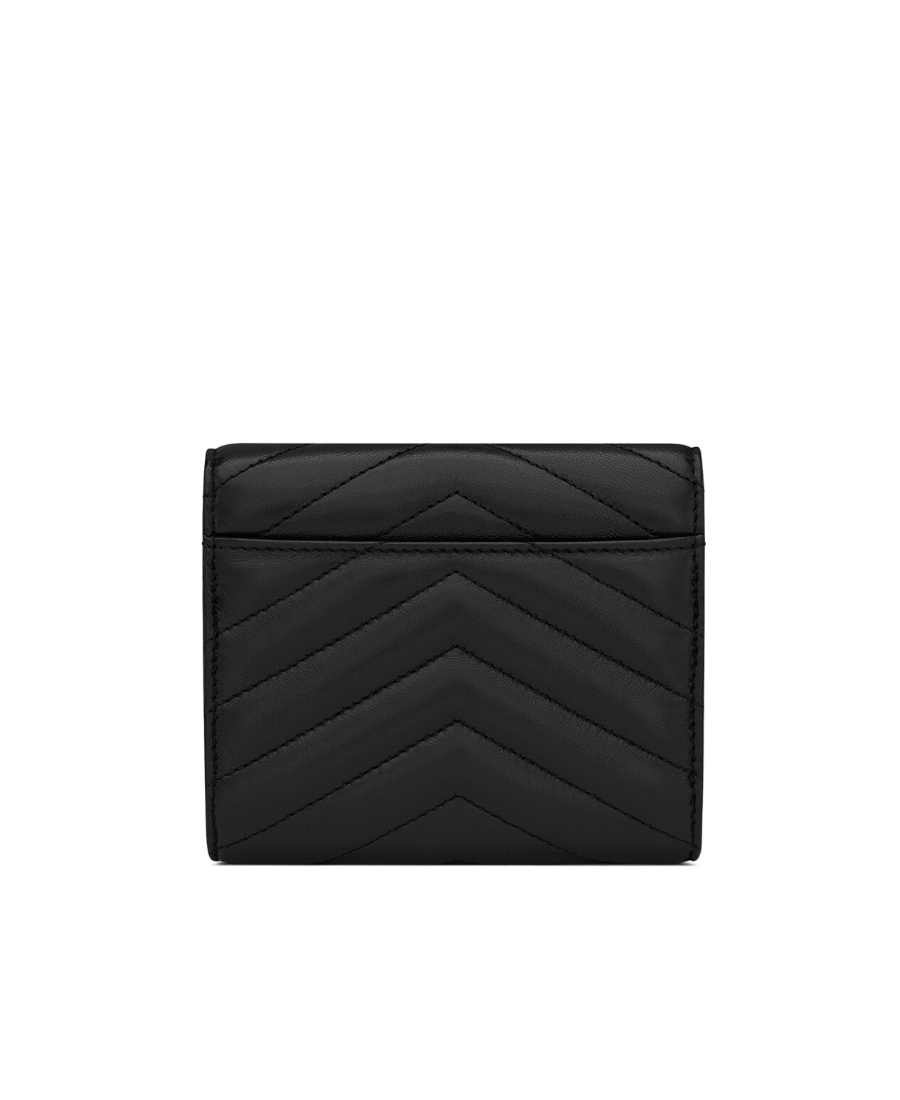 Saint Laurent Quilted Chevron Pattern Trifold Wallet In Black
