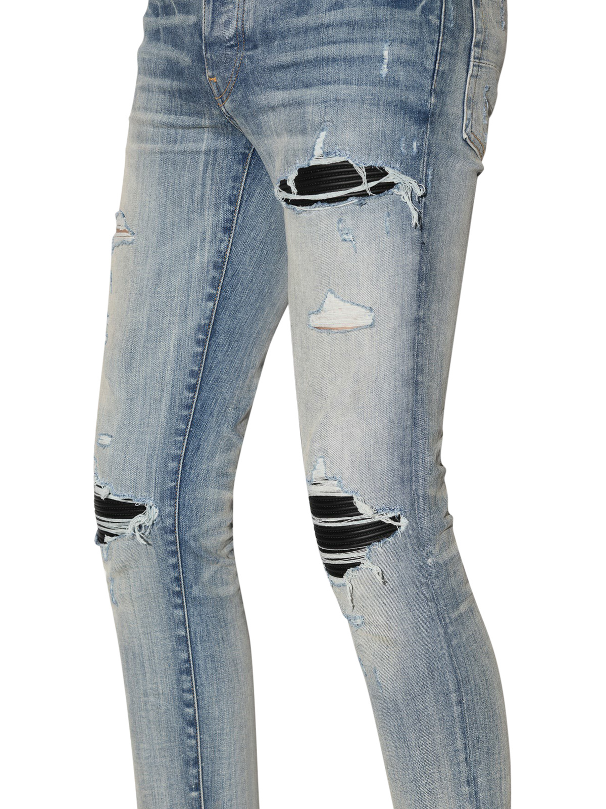 Amiri Distressed-finish Ripped Skinny Jeans In Gray
