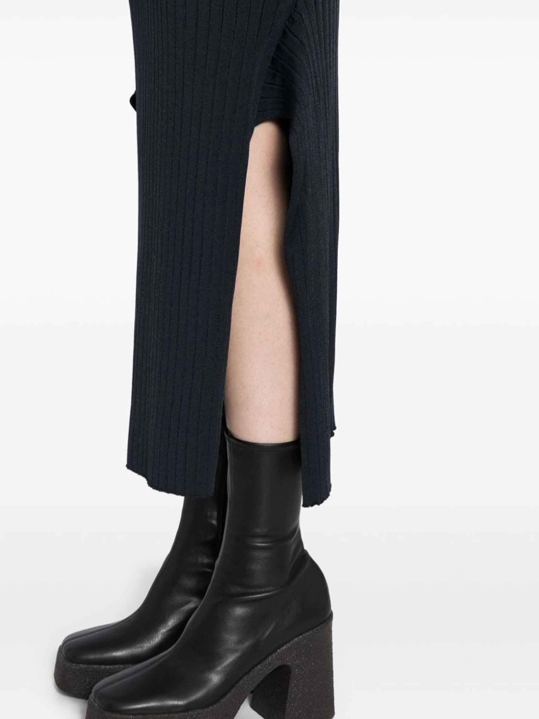 Stella Mccartney Ribbed Flared Slit Midi Skirt In Black