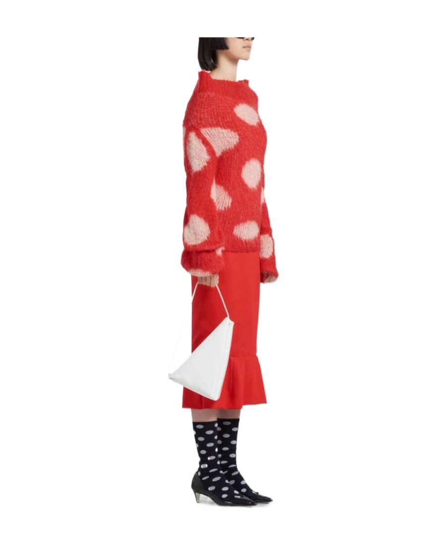 Marni Jacquard Knit Sweater With Polka Dot Motif In Red