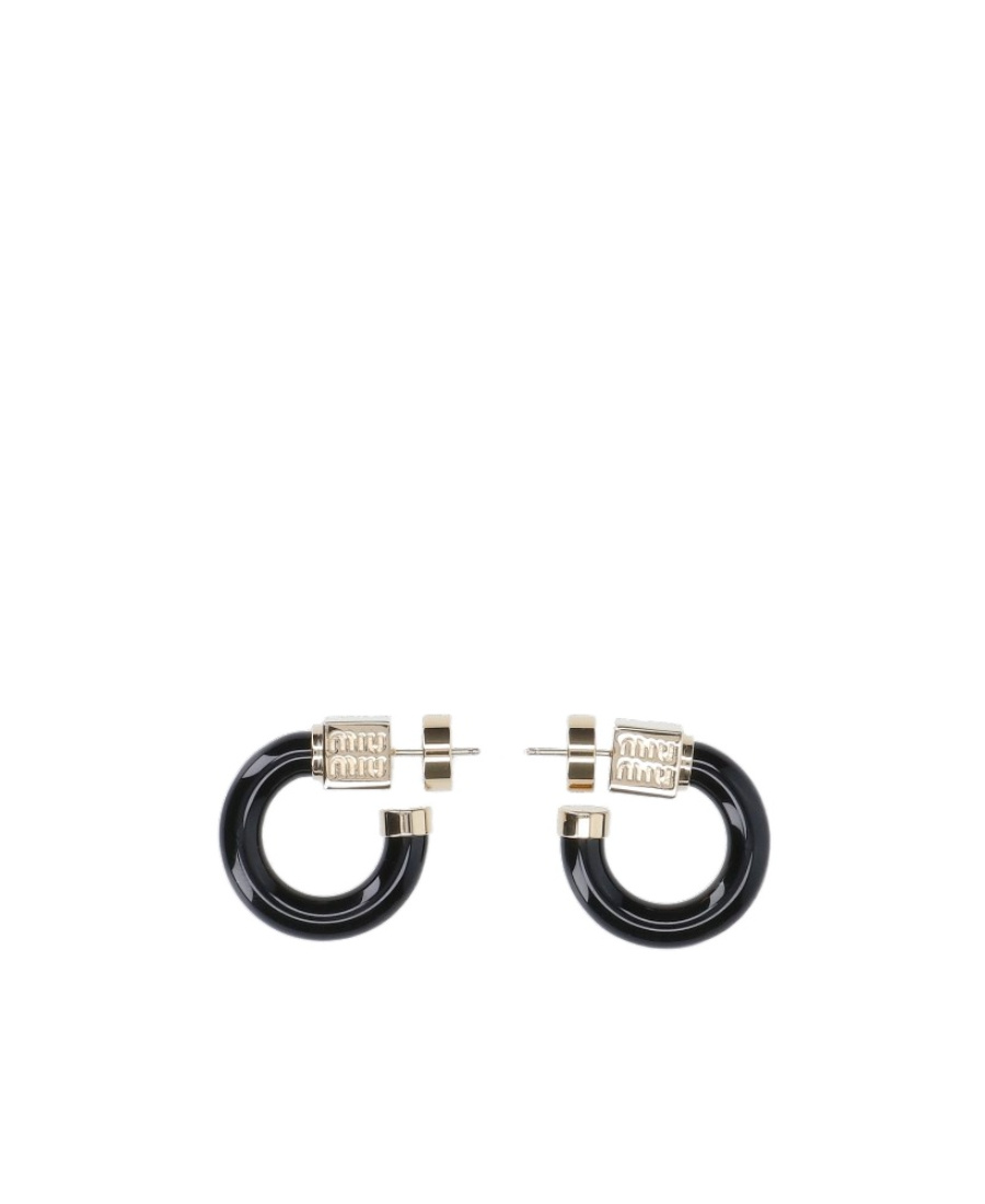 Miu Miu Logo-charm Half-hoop Earrings In Black