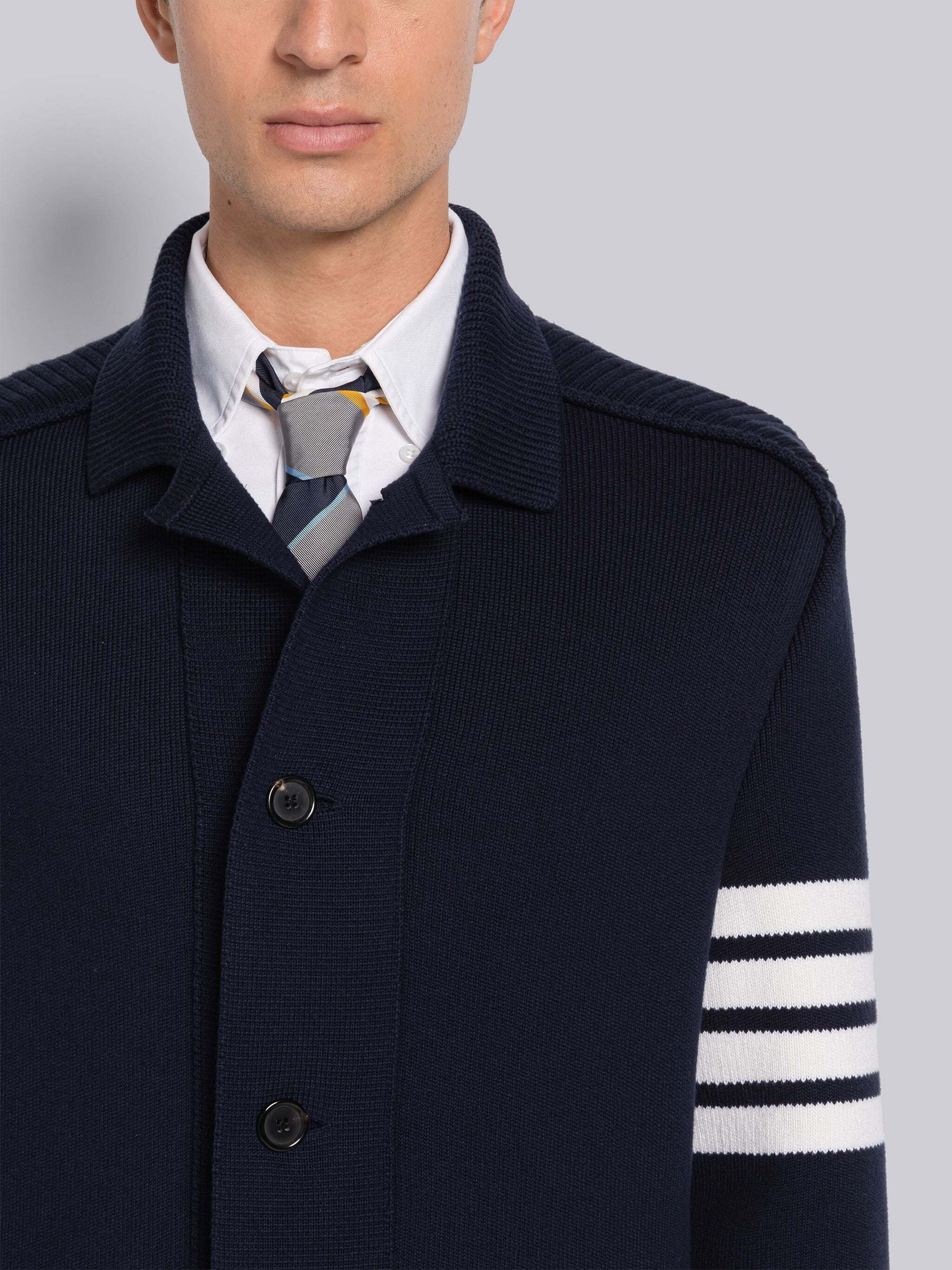 Thom Browne 4-bar Knitted Longline Cardigan In Black