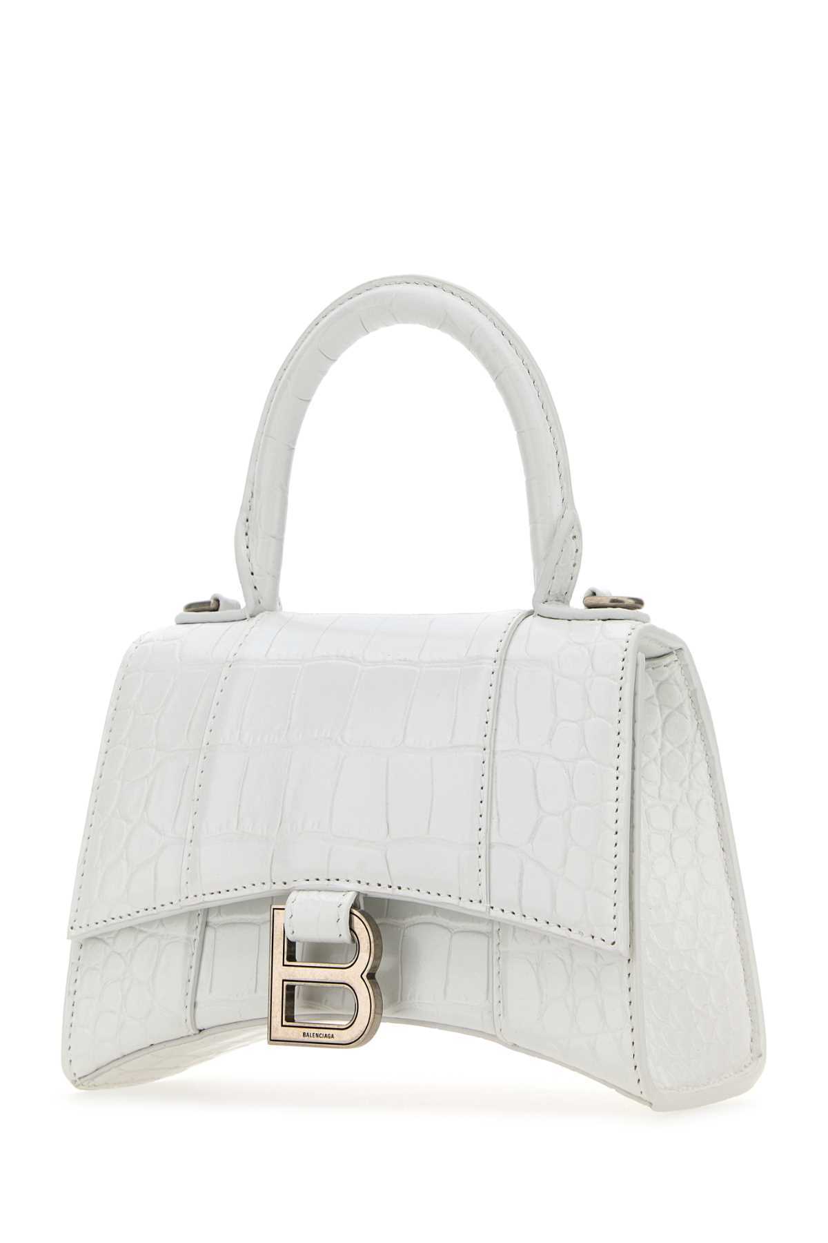 Balenciaga Extra Small Hourglass Croc-embossed Tote Bag In White