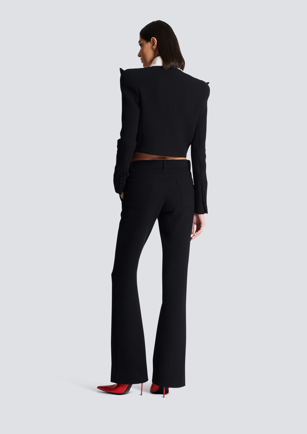 Balmain Spencer Cropped Virgin Wool Jacket In Black