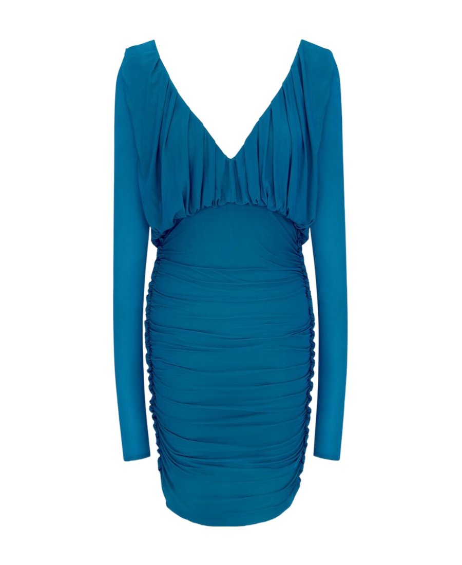 Shop Saint Laurent Draped Dress In Jersey In Blue