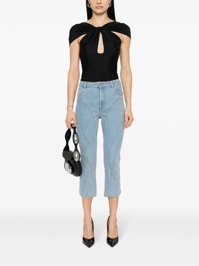 Mugler Cropped Jeans With Belt Loops And Pockets In Blue