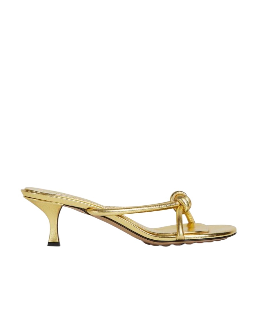 Bottega Veneta Blink Metallic Knot Slide Sandals In Yellow
