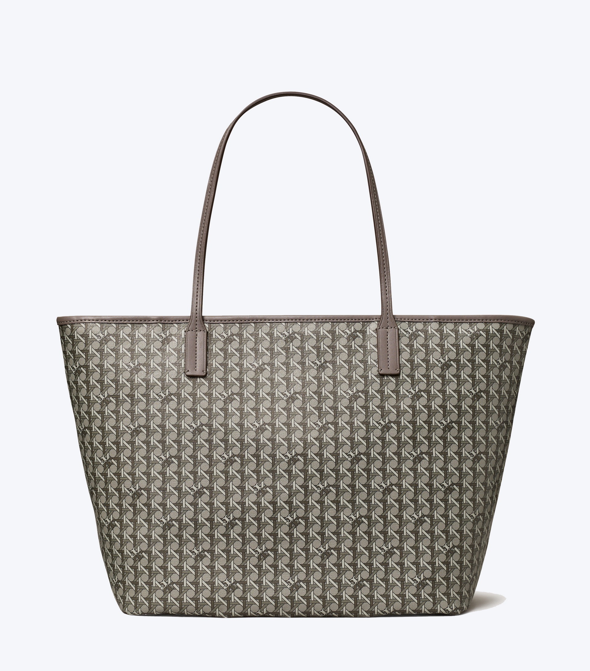 Tory Burch 'ever Ready' Grey Tote Bag With Logo Patch On The Front And All-over Double T Motif In Green