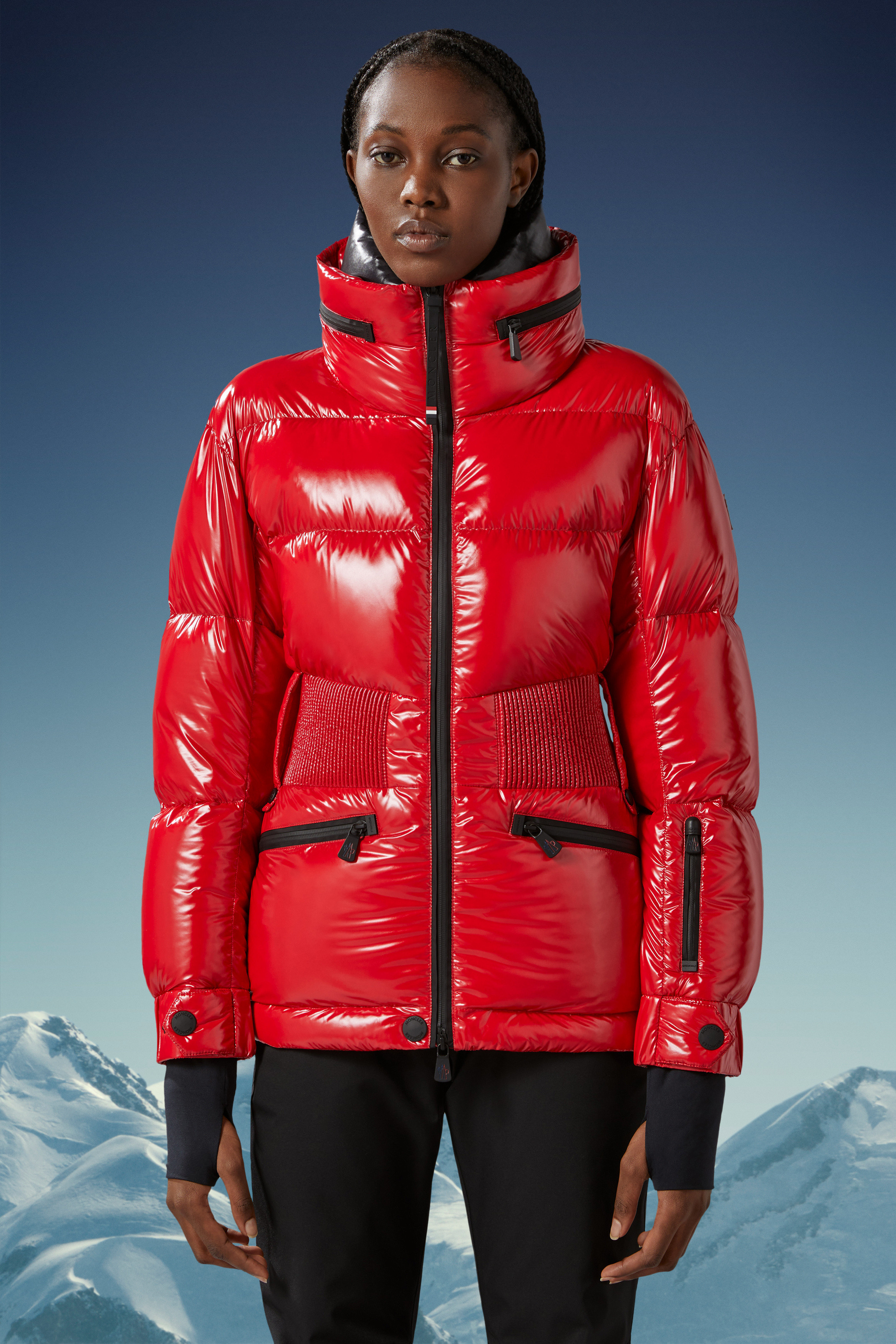 Moncler Rochers Hooded Short Style Down Jacket In Red
