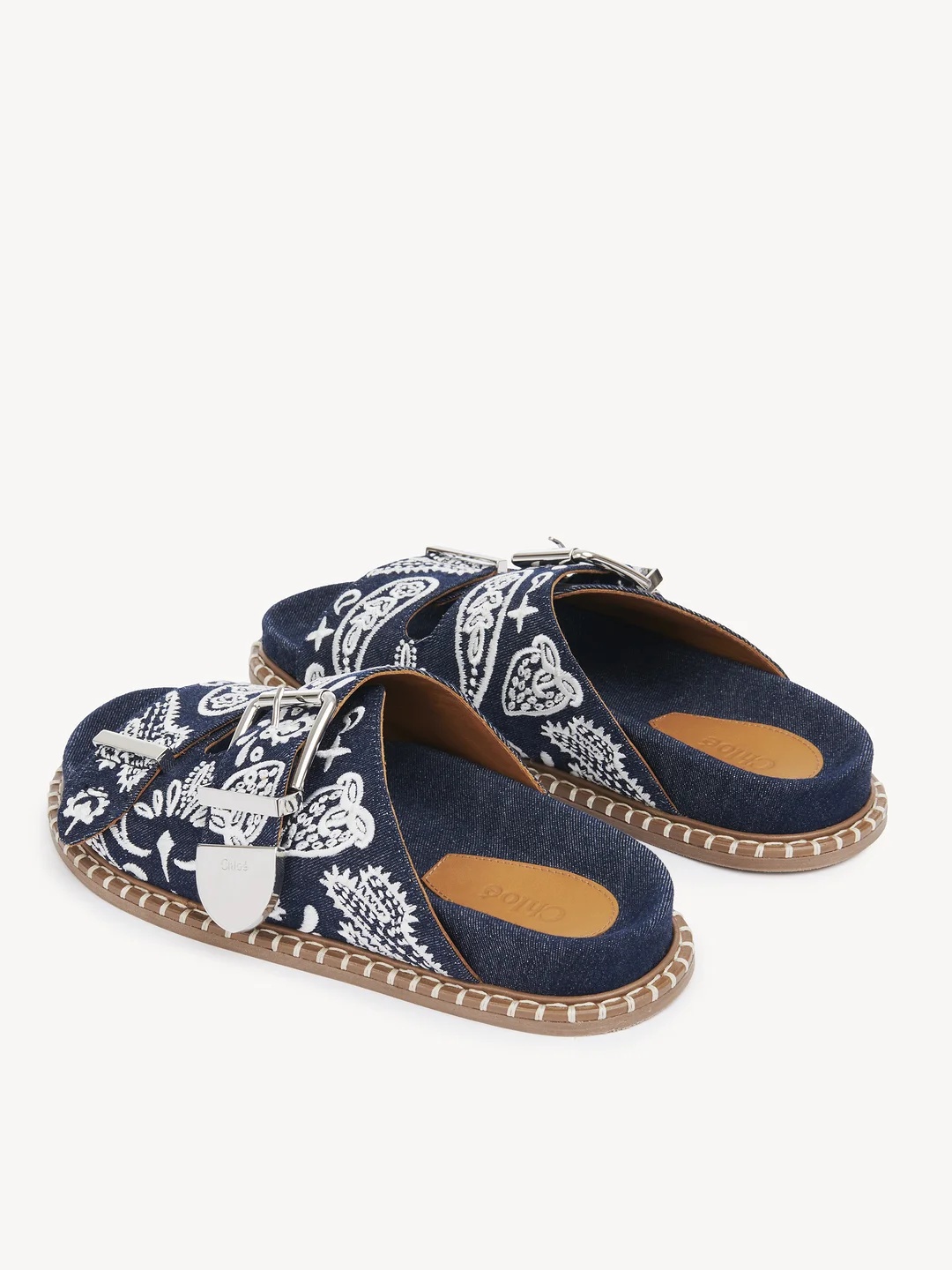 Chloé Rebecca Slide Blue Size 7 100% Calf-skin Leather In Black
