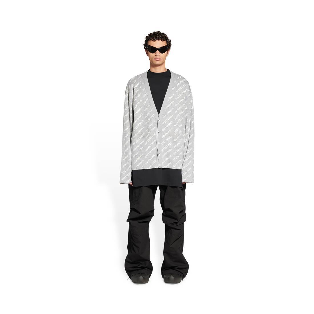 Balenciaga Logo-print Button-up Cardigan In Gray
