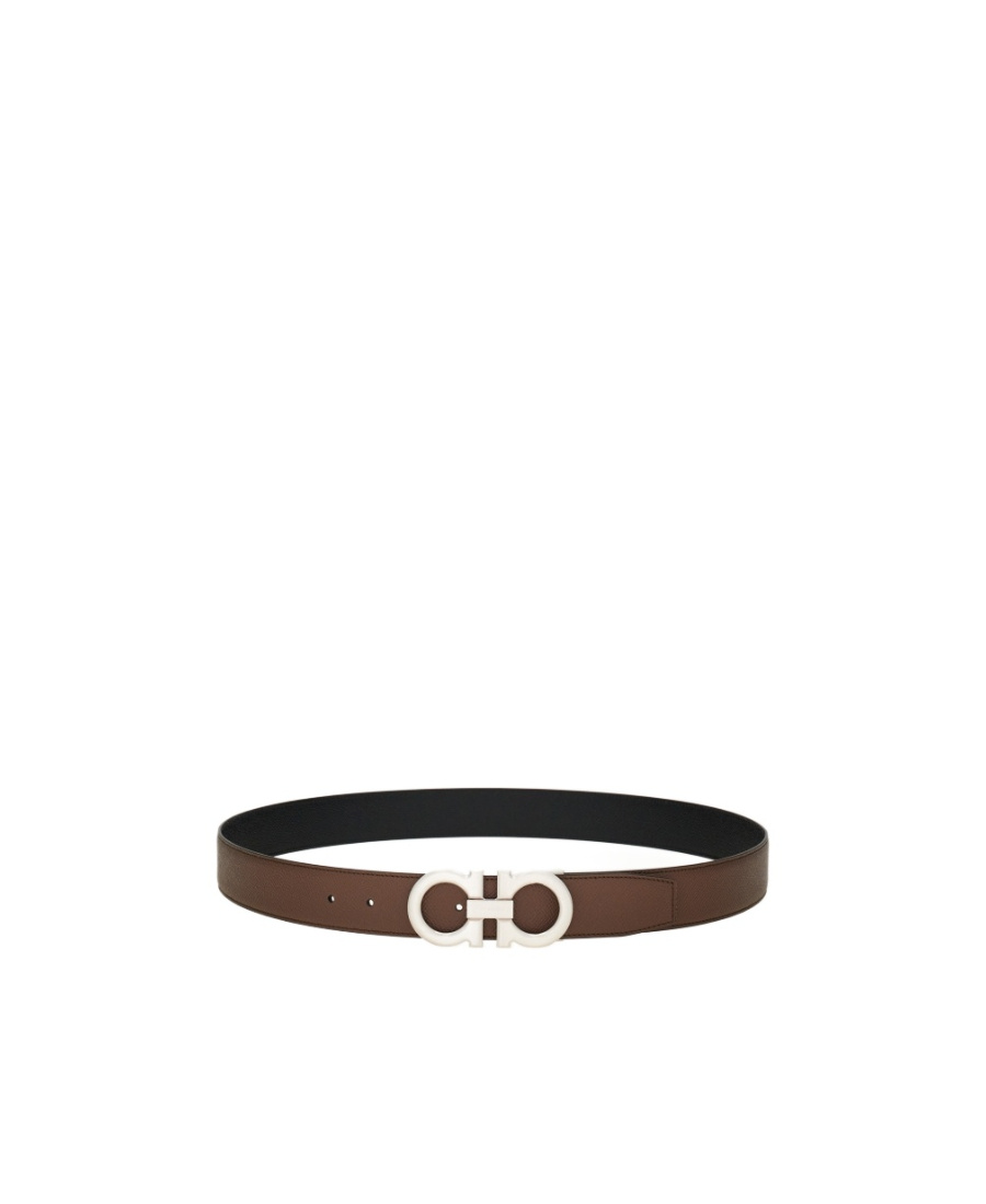 Ferragamo Reversible Gancini Leather Belt In Black