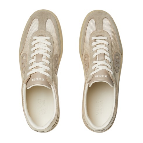 Gucci Men Two-tone Mesh And Suede Sneakers In Nude