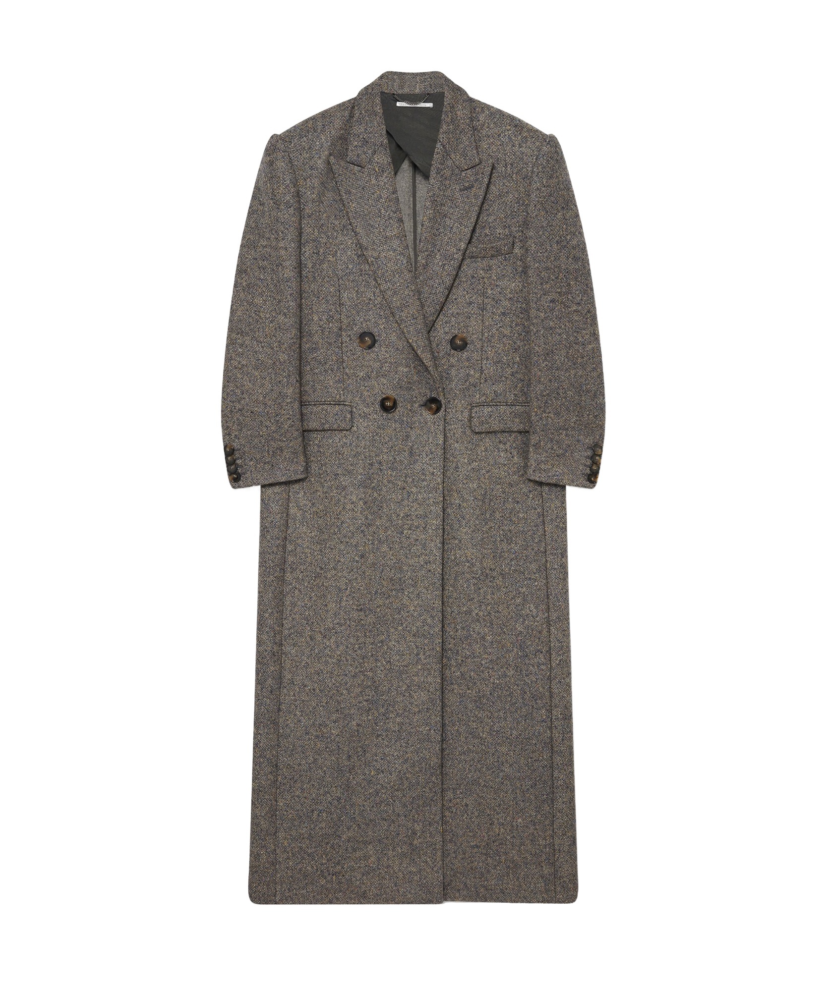 Stella Mccartney Double Breasted Tweed Long Coat In Black