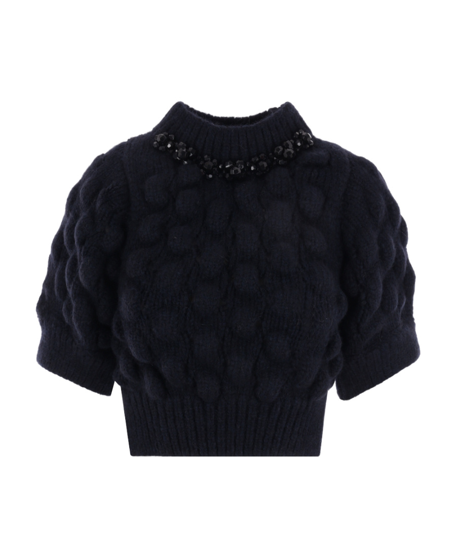 Simone Rocha Crystal-embellished Cropped Jumper In Black