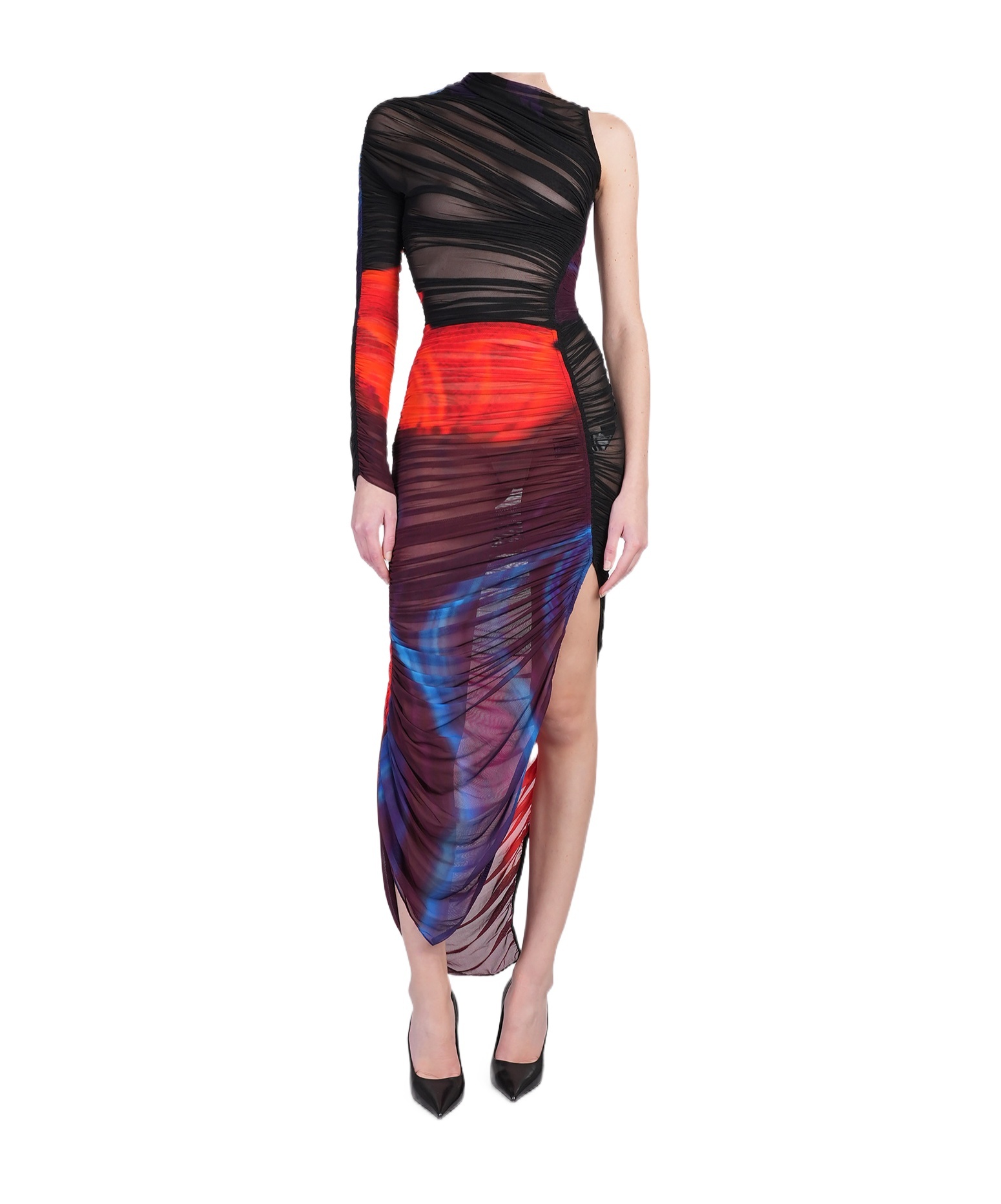 Mugler One-sleeve Dress In Multicolor