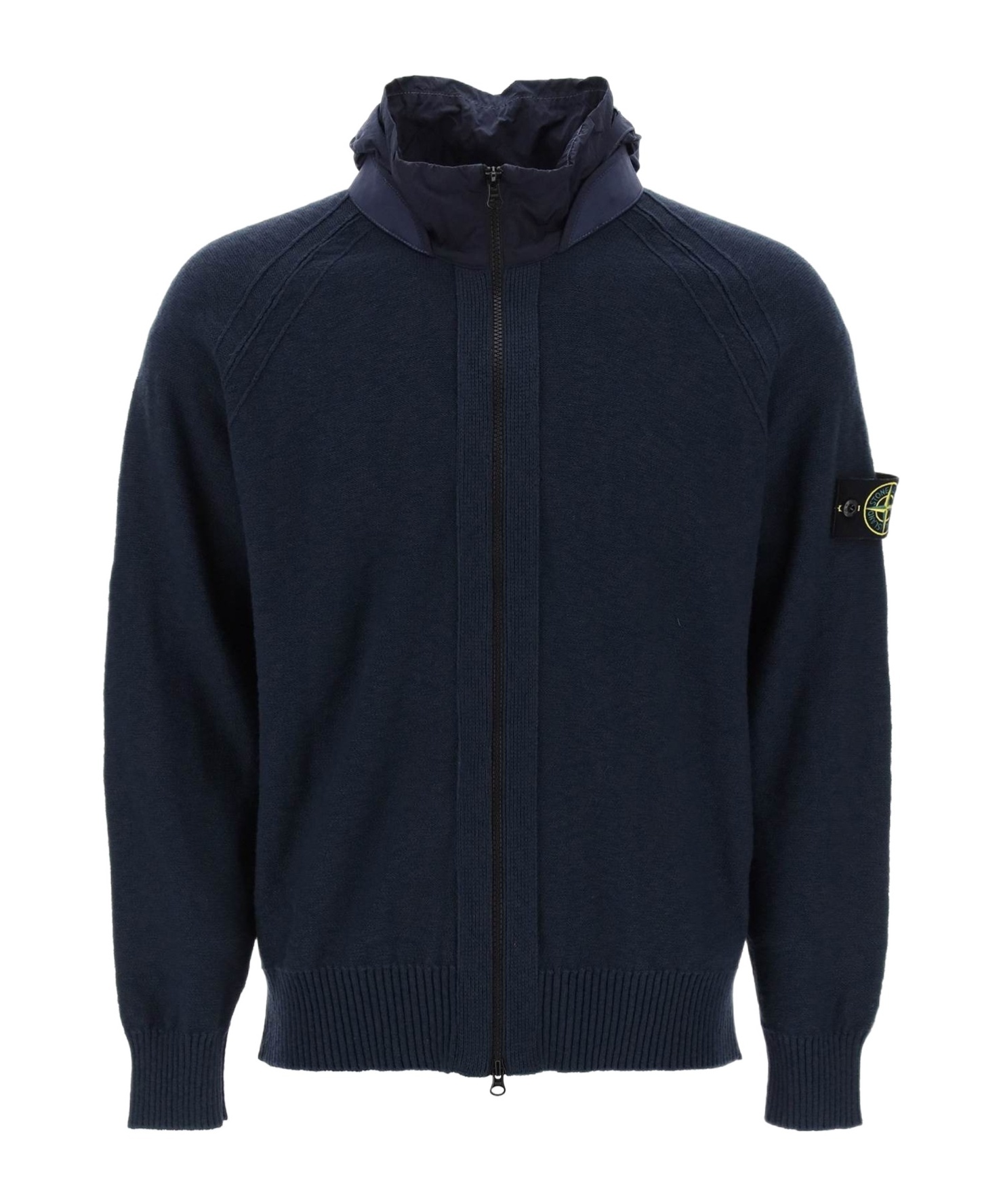 Stone Island Long-sleeved Zipper Cardigan In Blue